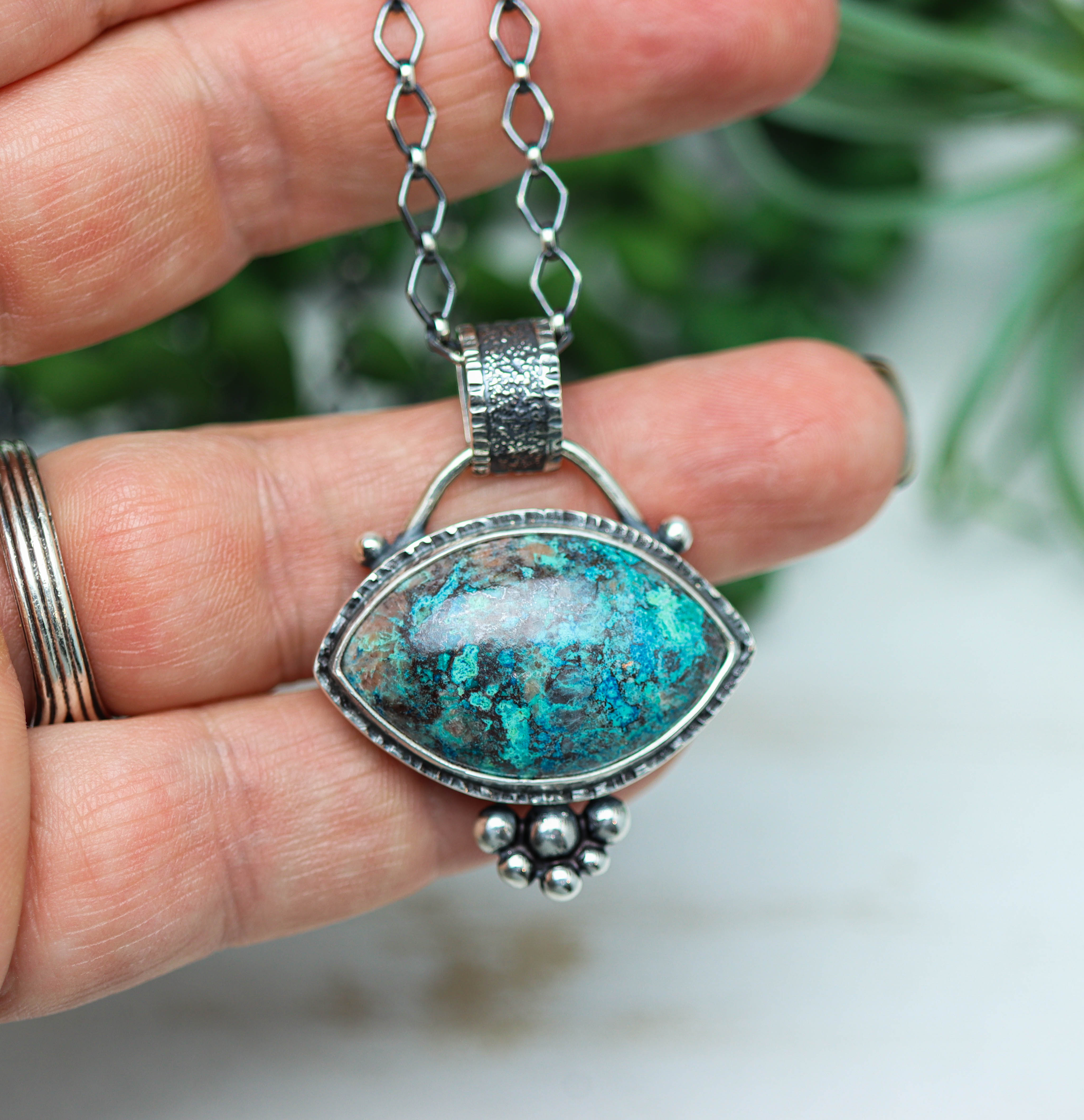 Vivid Blue Shattuckite Pendant Sterling Silver Gemstone Necklace