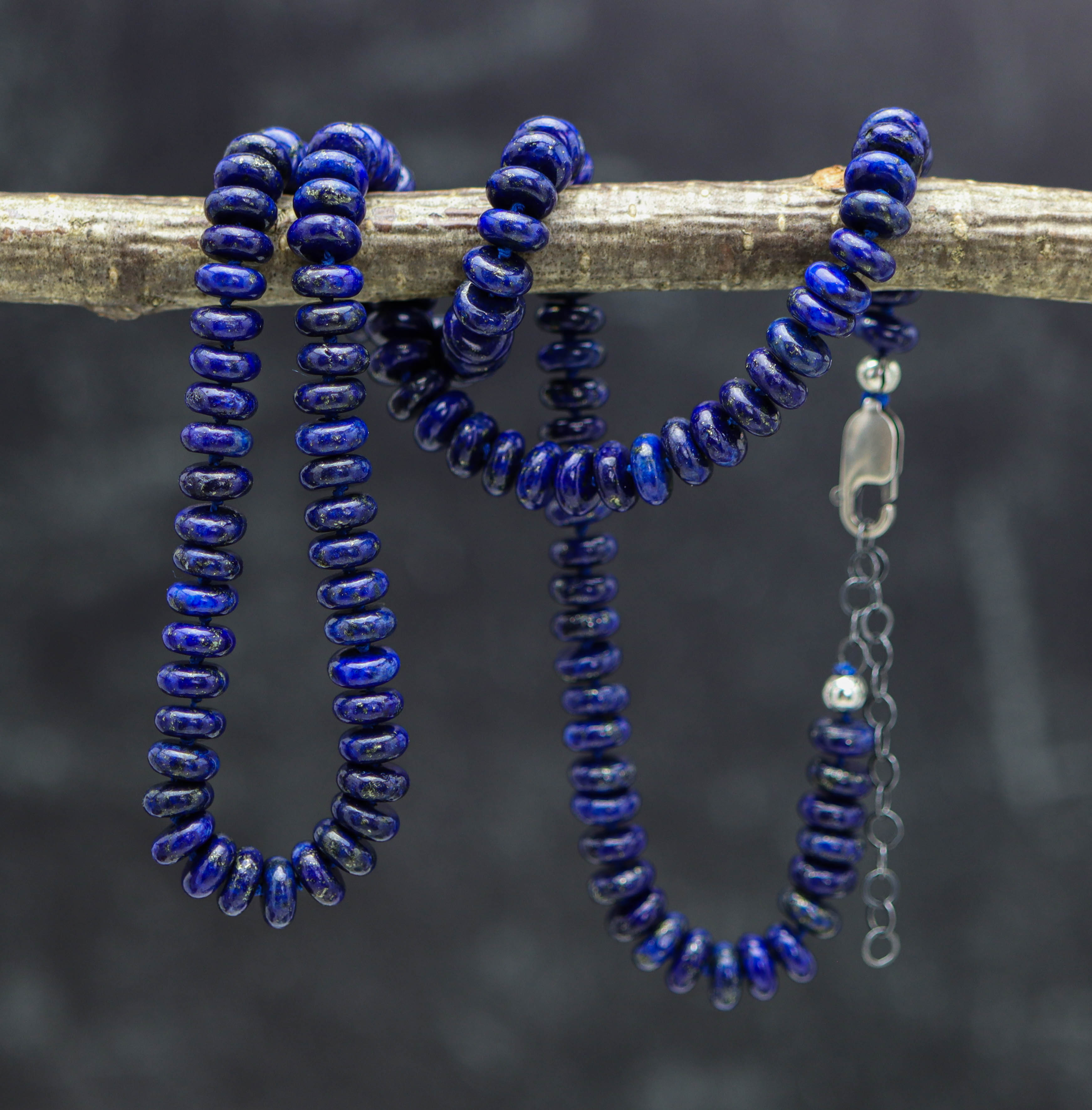 Blue Lapis Hand Knotted Bead Necklace Sterling Silver