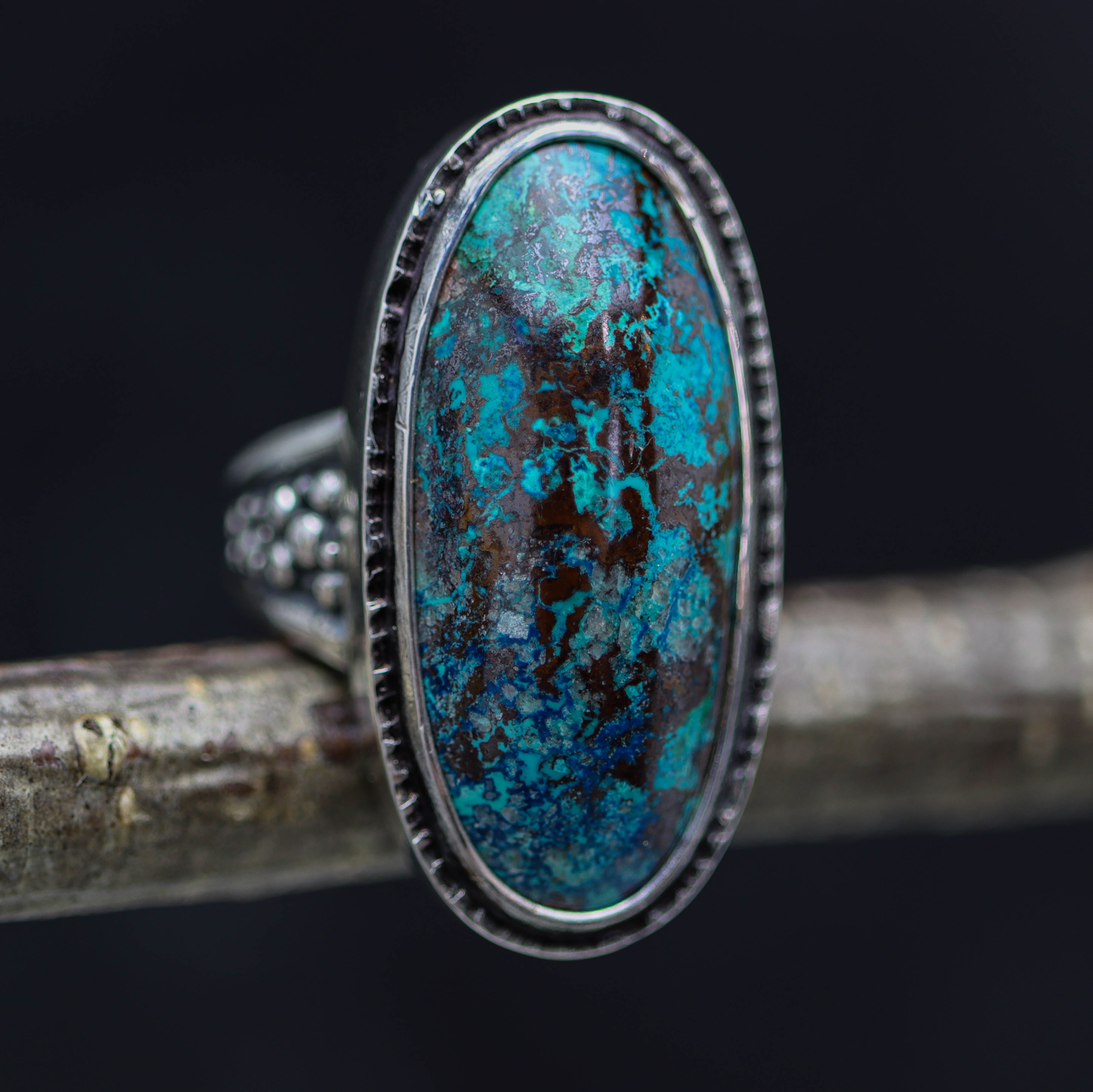 Vivid Blue Shattuckite Sterling Silver Ring Size 7.5