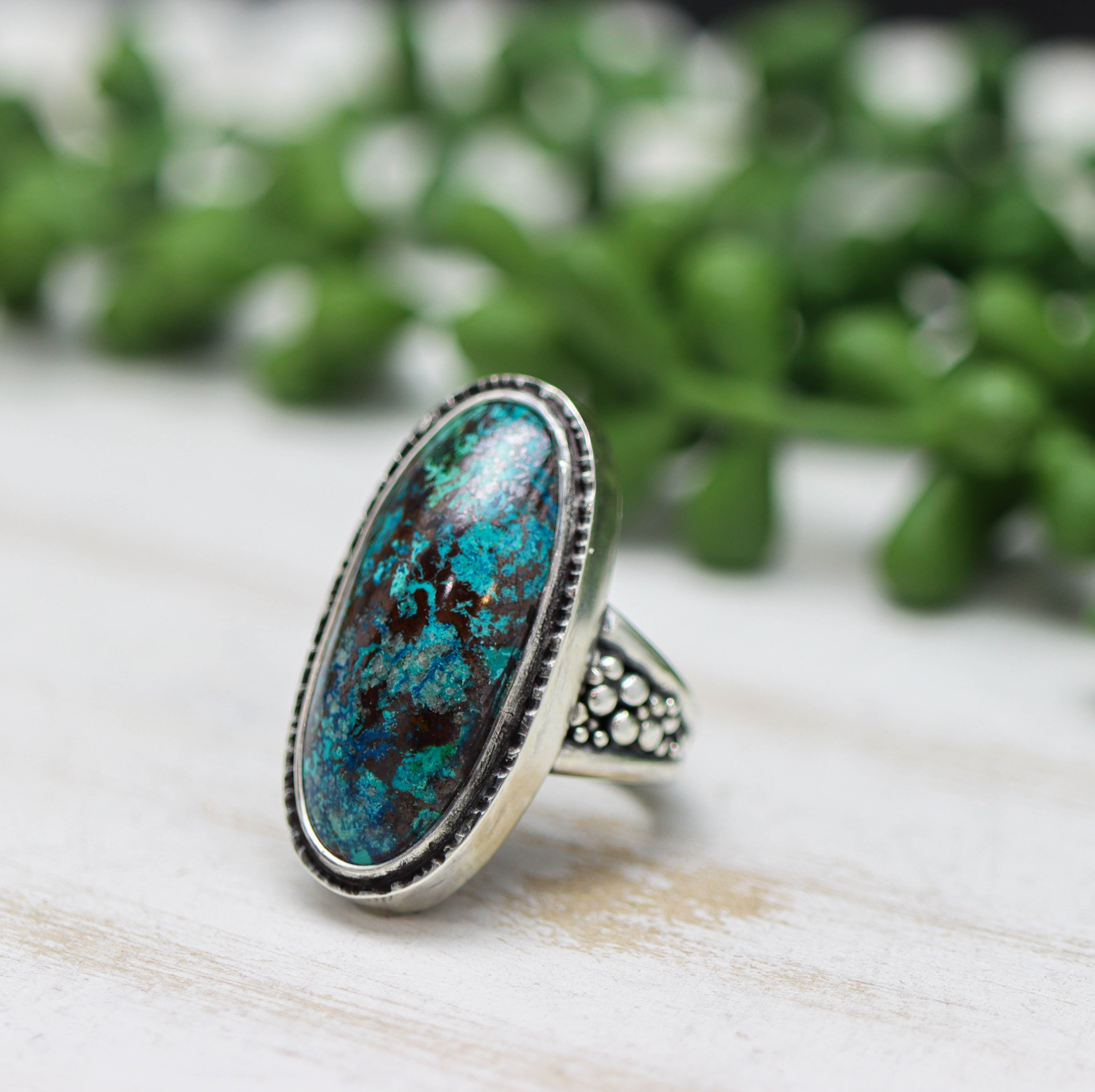 Vivid Blue Shattuckite Sterling Silver Ring Size 7.5