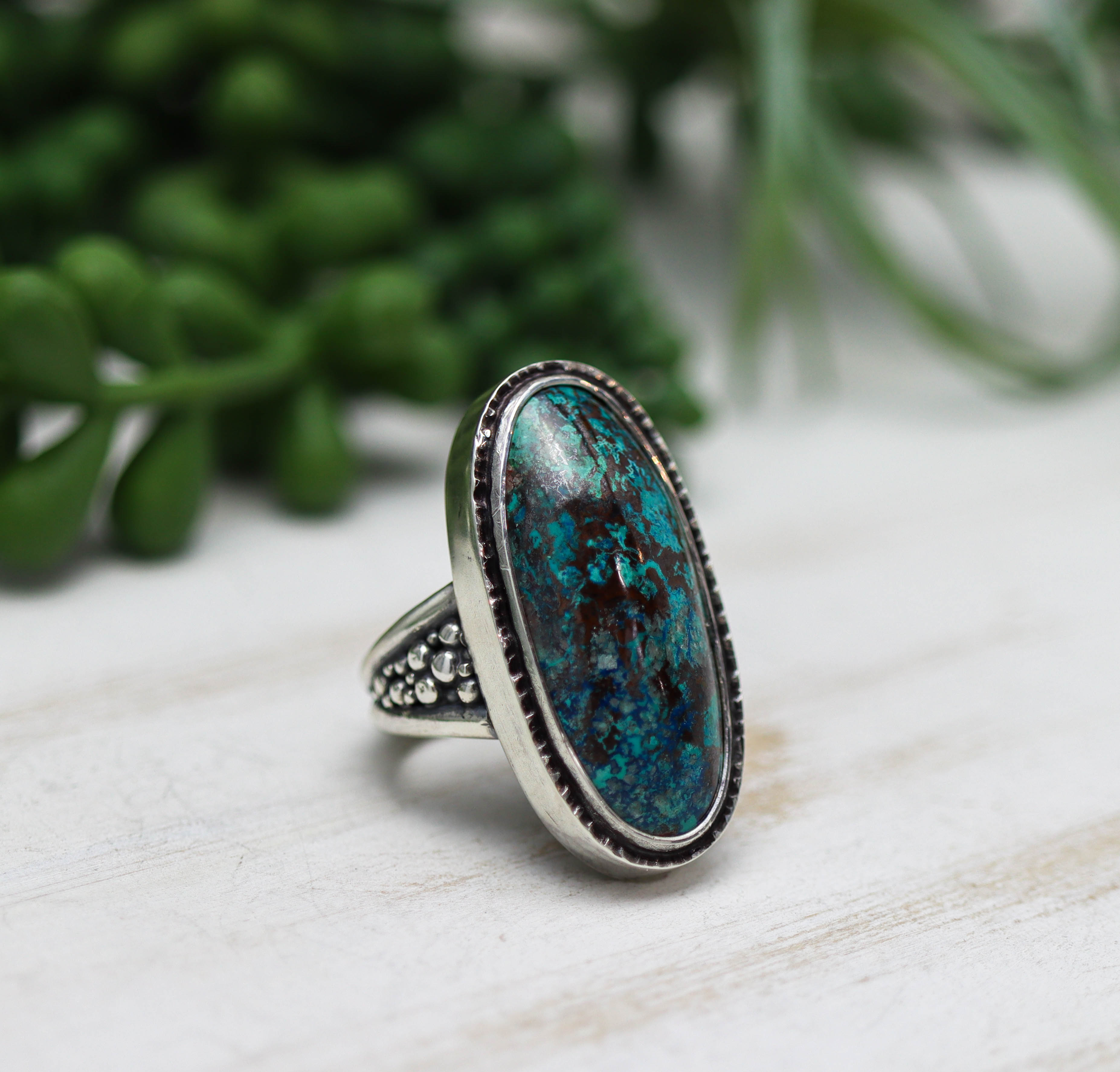 Vivid Blue Shattuckite Sterling Silver Ring Size 7.5