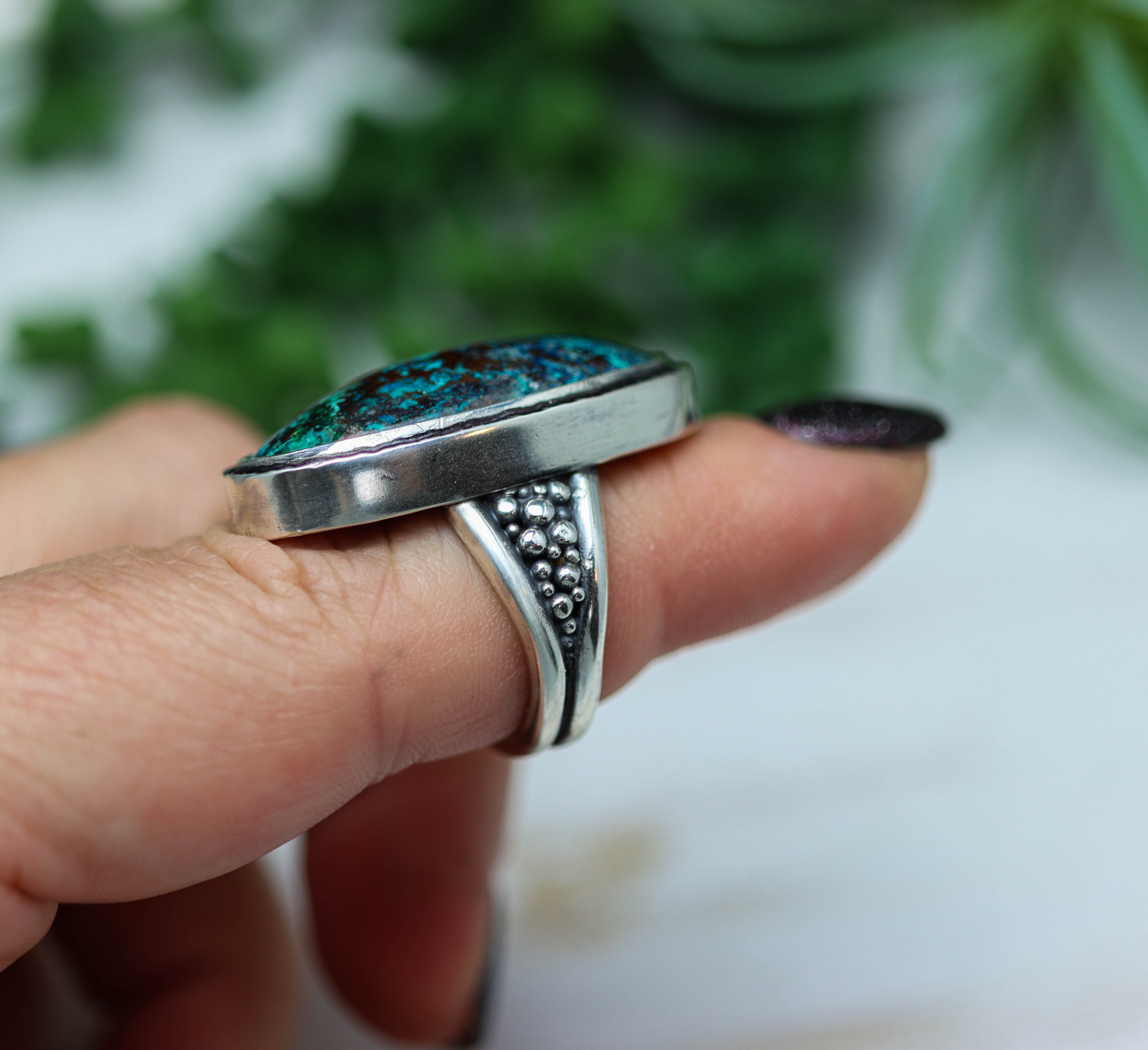 Vivid Blue Shattuckite Sterling Silver Ring Size 7.5