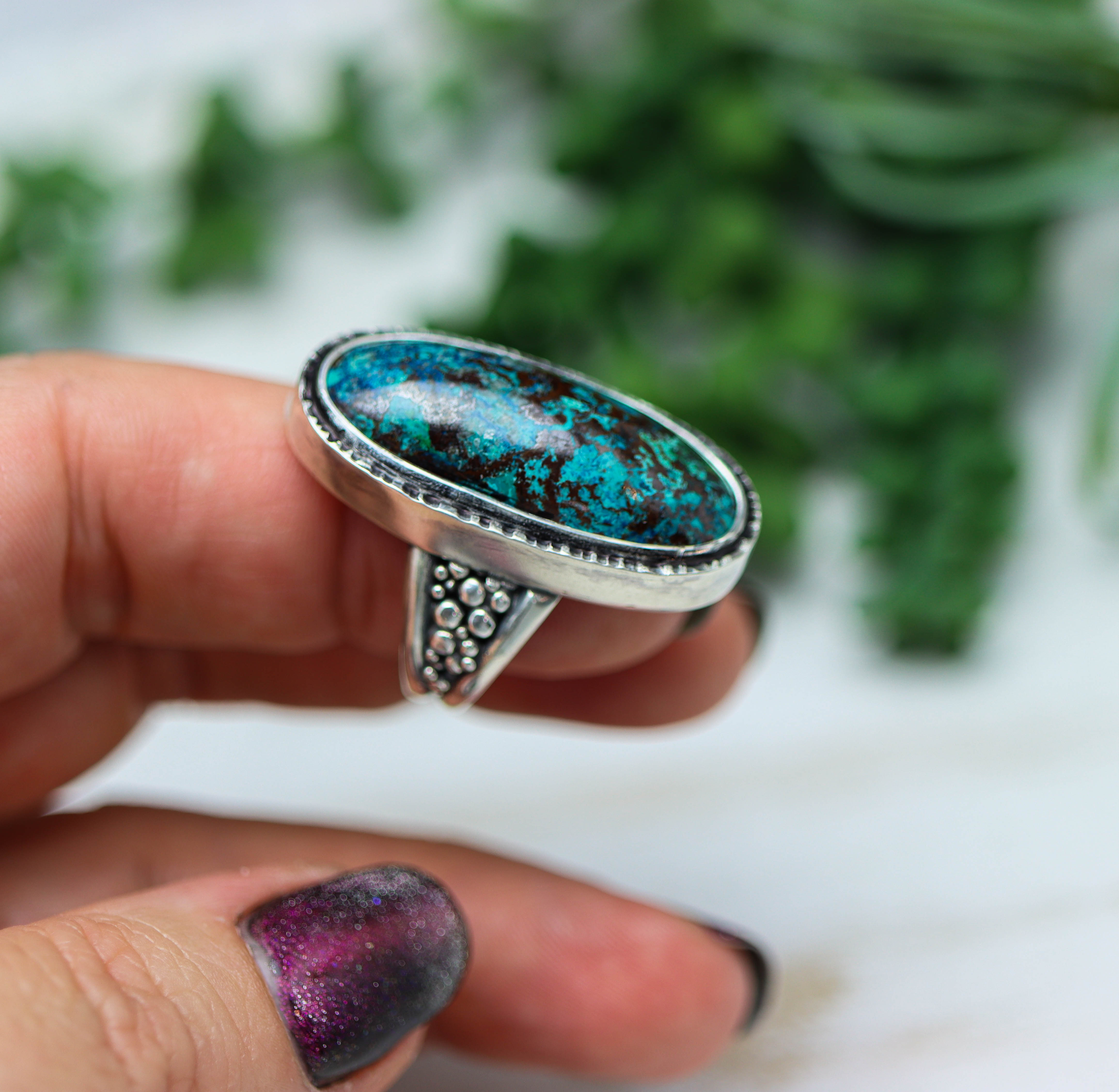 Vivid Blue Shattuckite Sterling Silver Ring Size 7.5