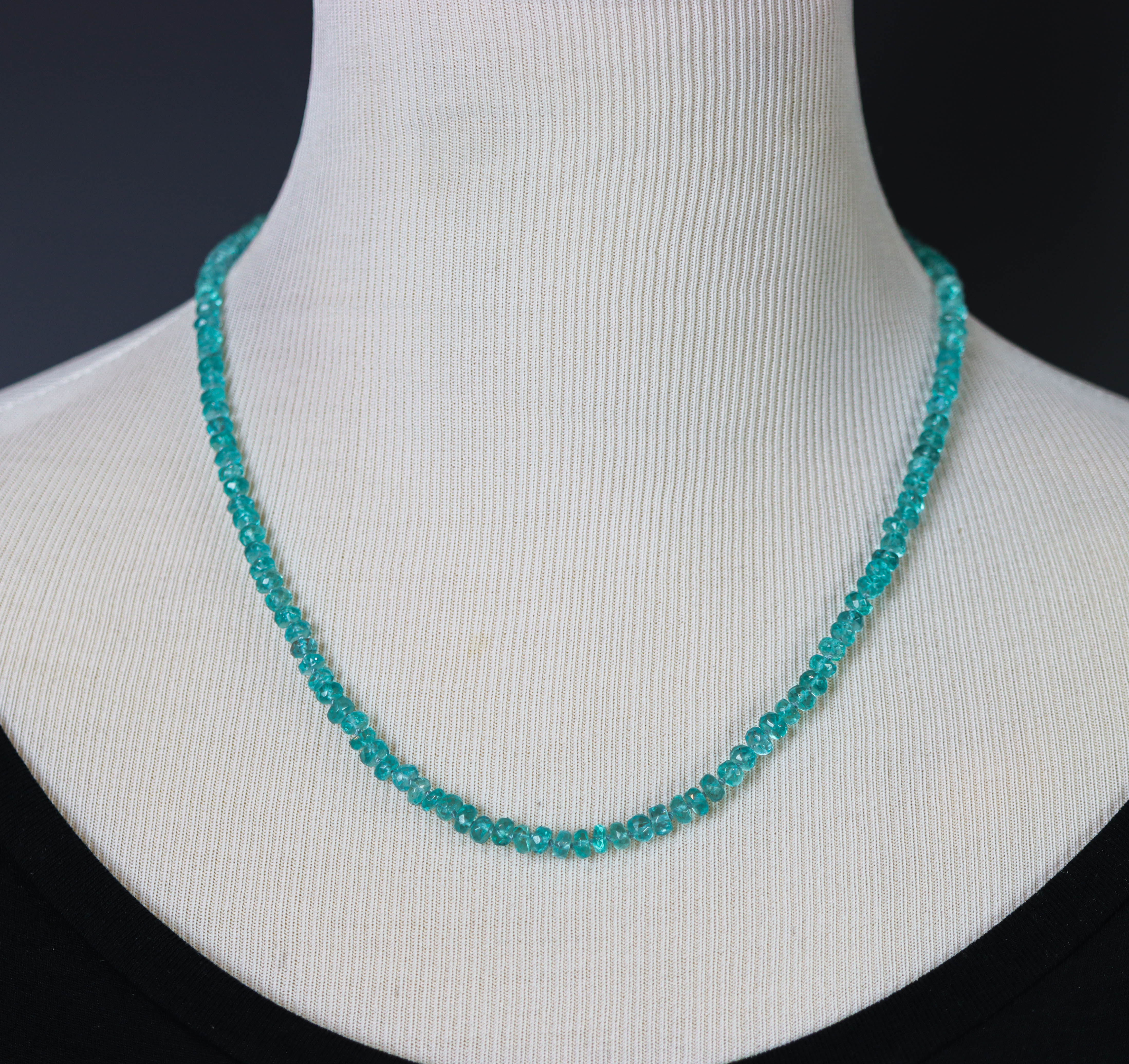 Neon Blue Apatite Hand Knotted Bead Necklace Sterling Silver