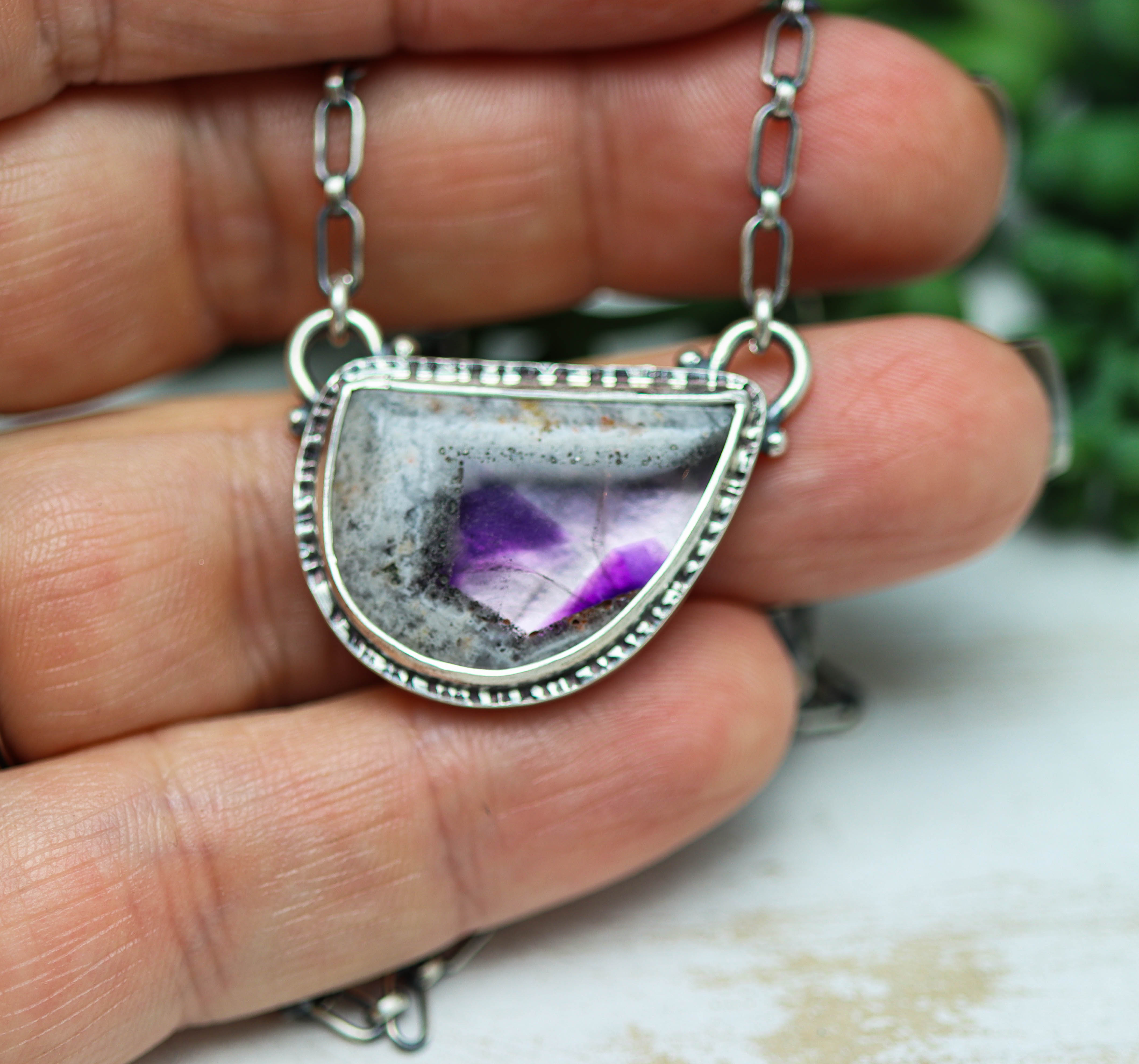 Trapiche Amethyst Pendant Necklace in Sterling Silver