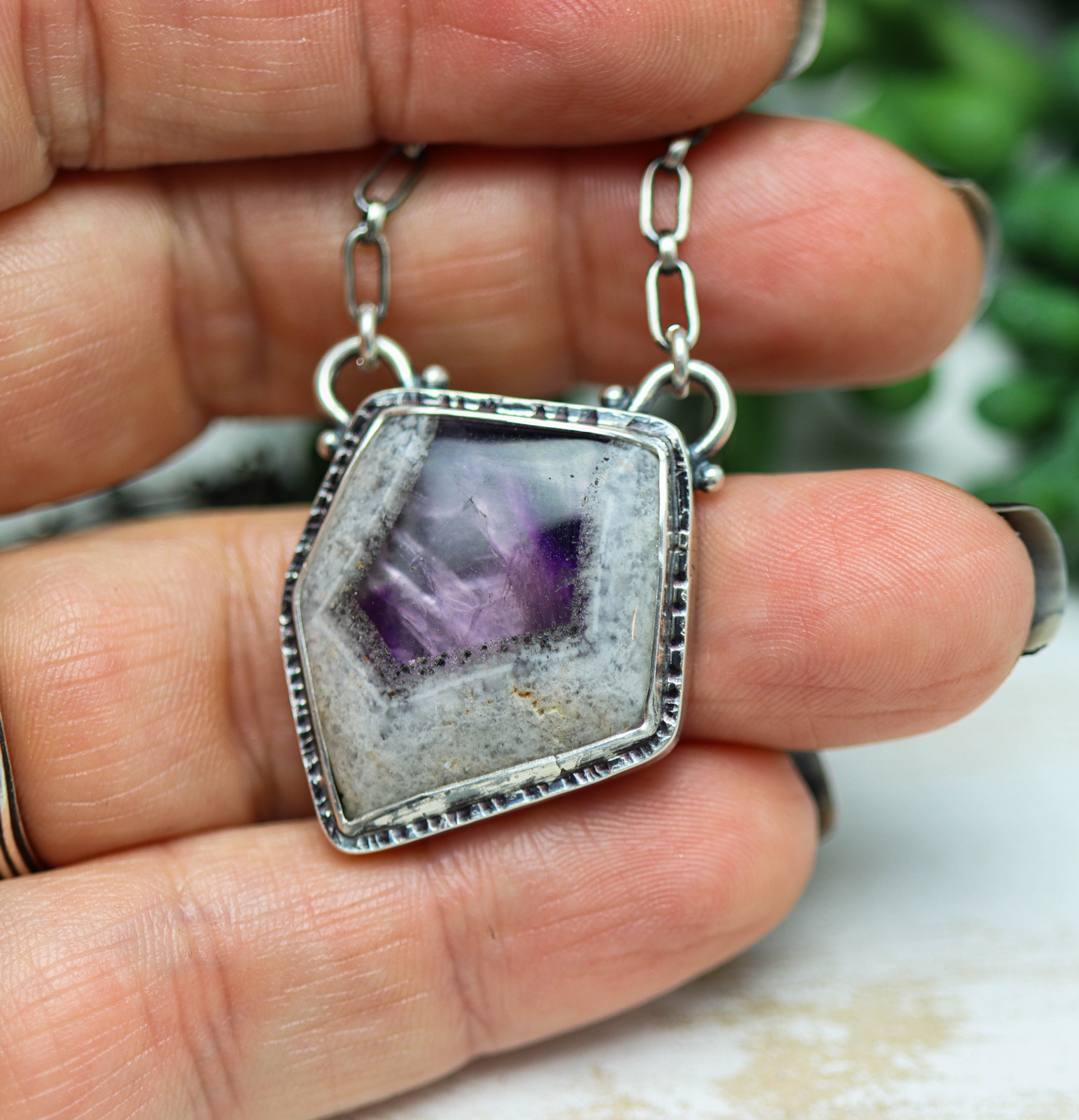 Trapiche Amethyst Pendant Necklace in Sterling Silver
