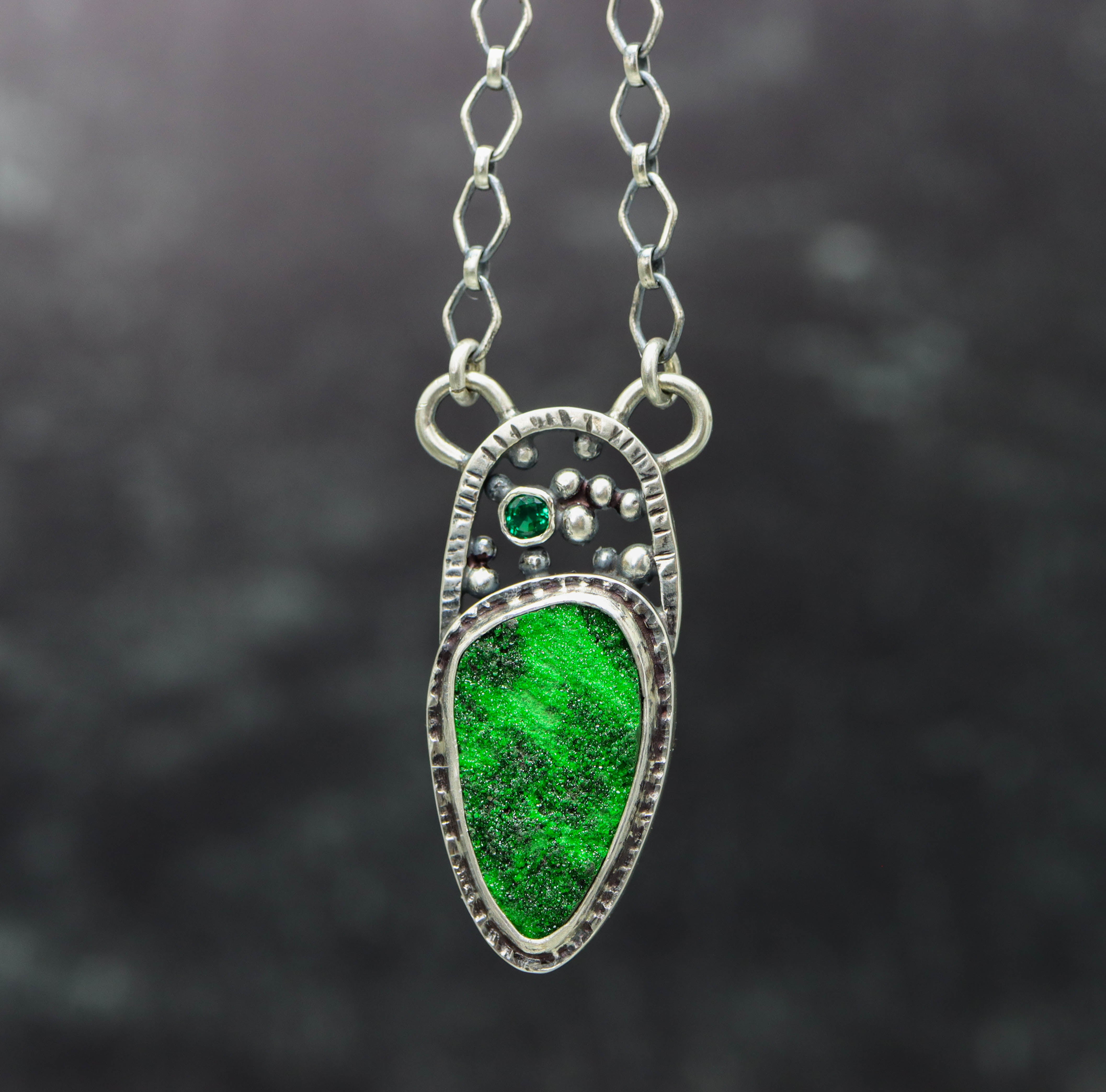 Emerald and Uvarovite Garnet Necklace in Sterling Silver