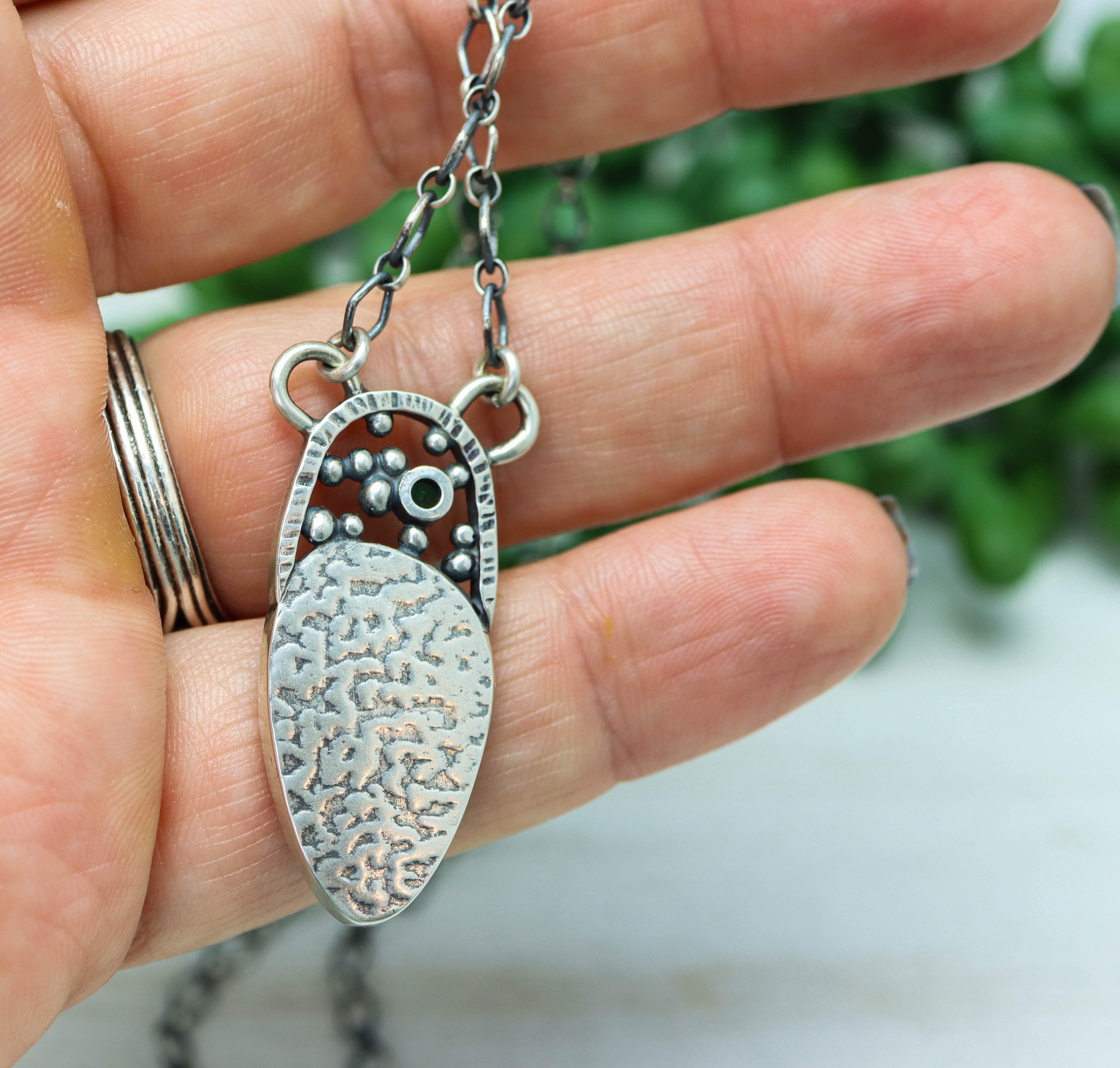 Emerald and Uvarovite Garnet Necklace in Sterling Silver