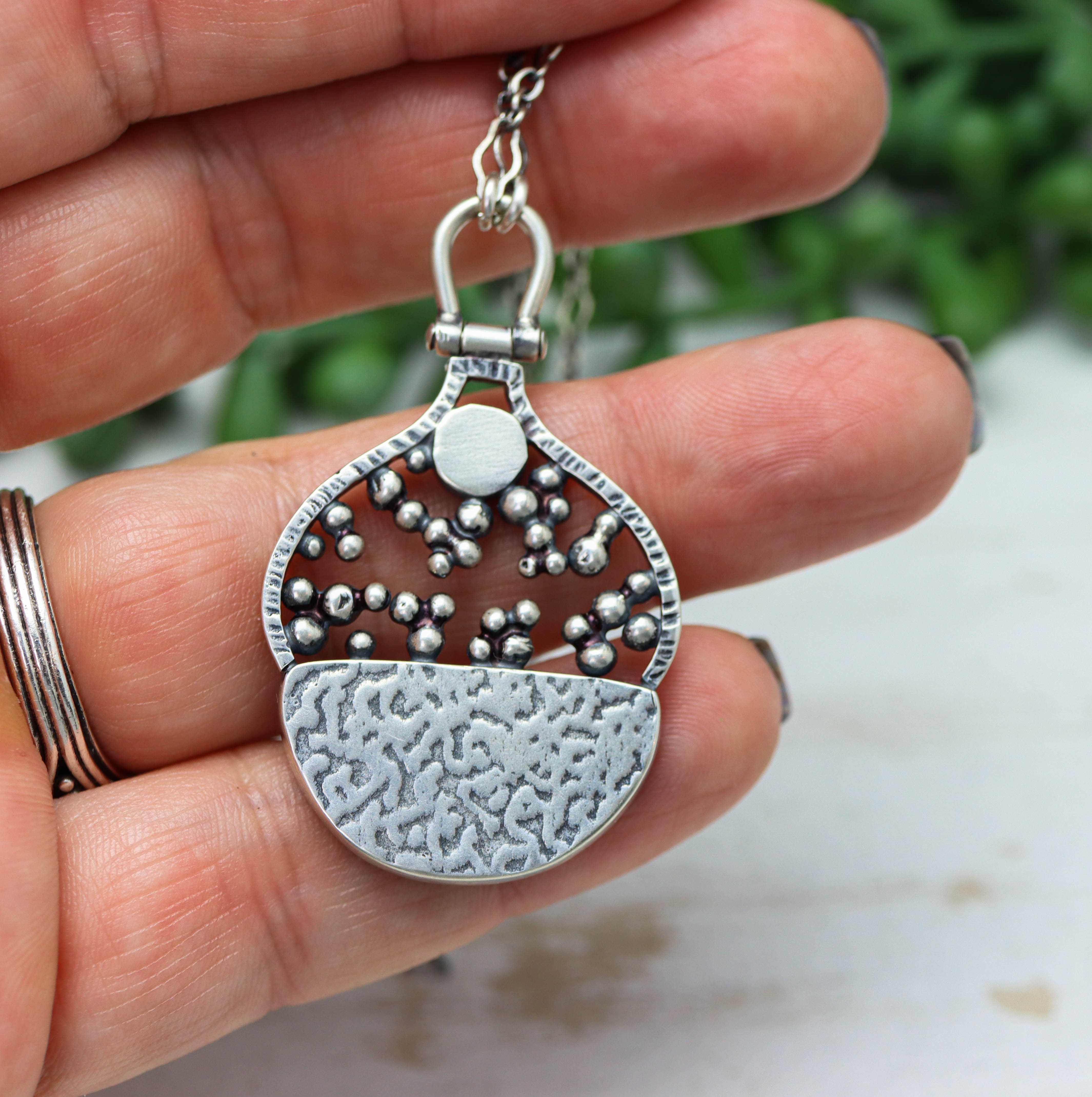 Chrysoprase and Uvarovite Garnet Necklace in Sterling Silver