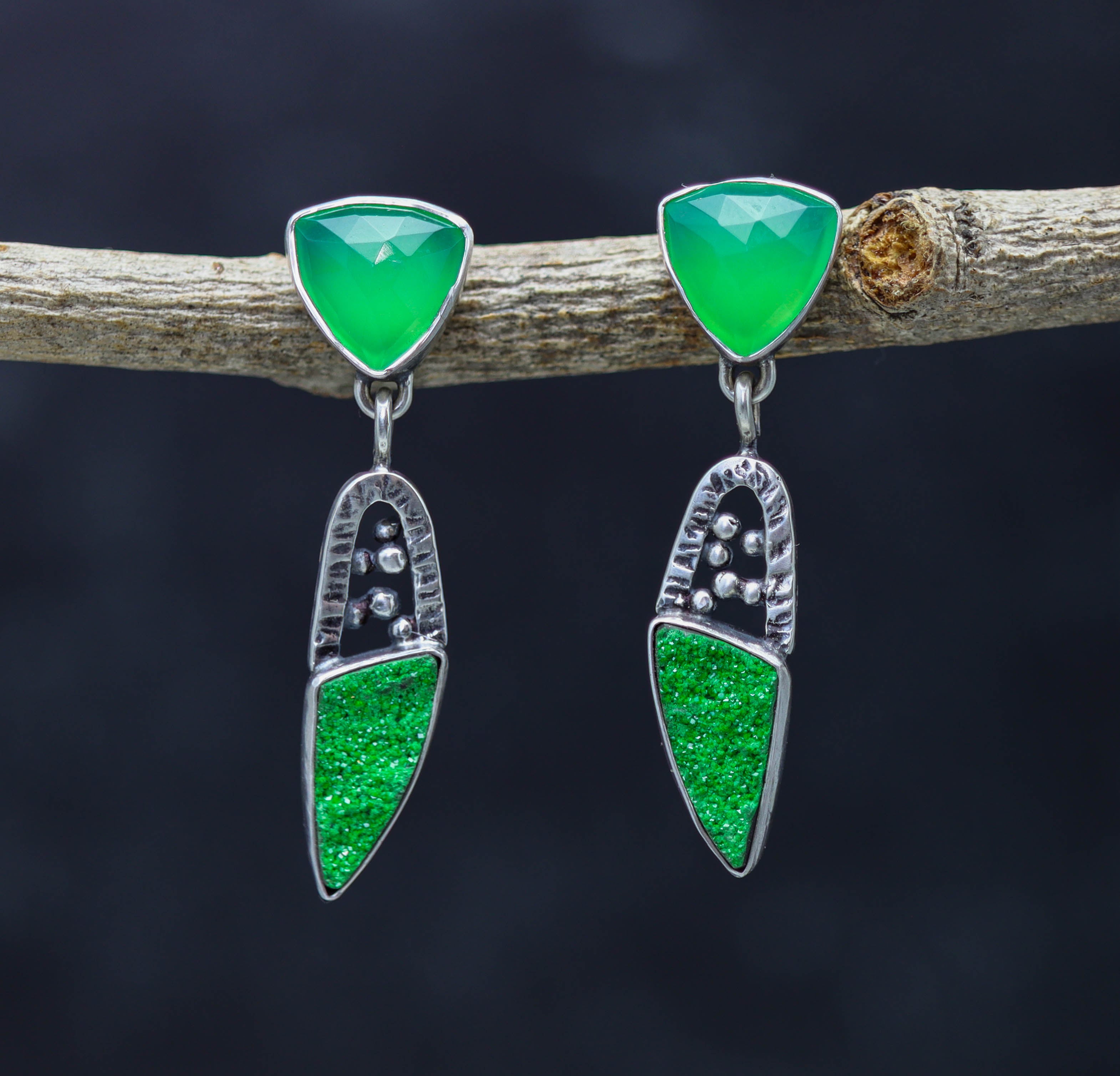 Chrysoprase and Uvarovite Garnet Earrings in Sterling Silver