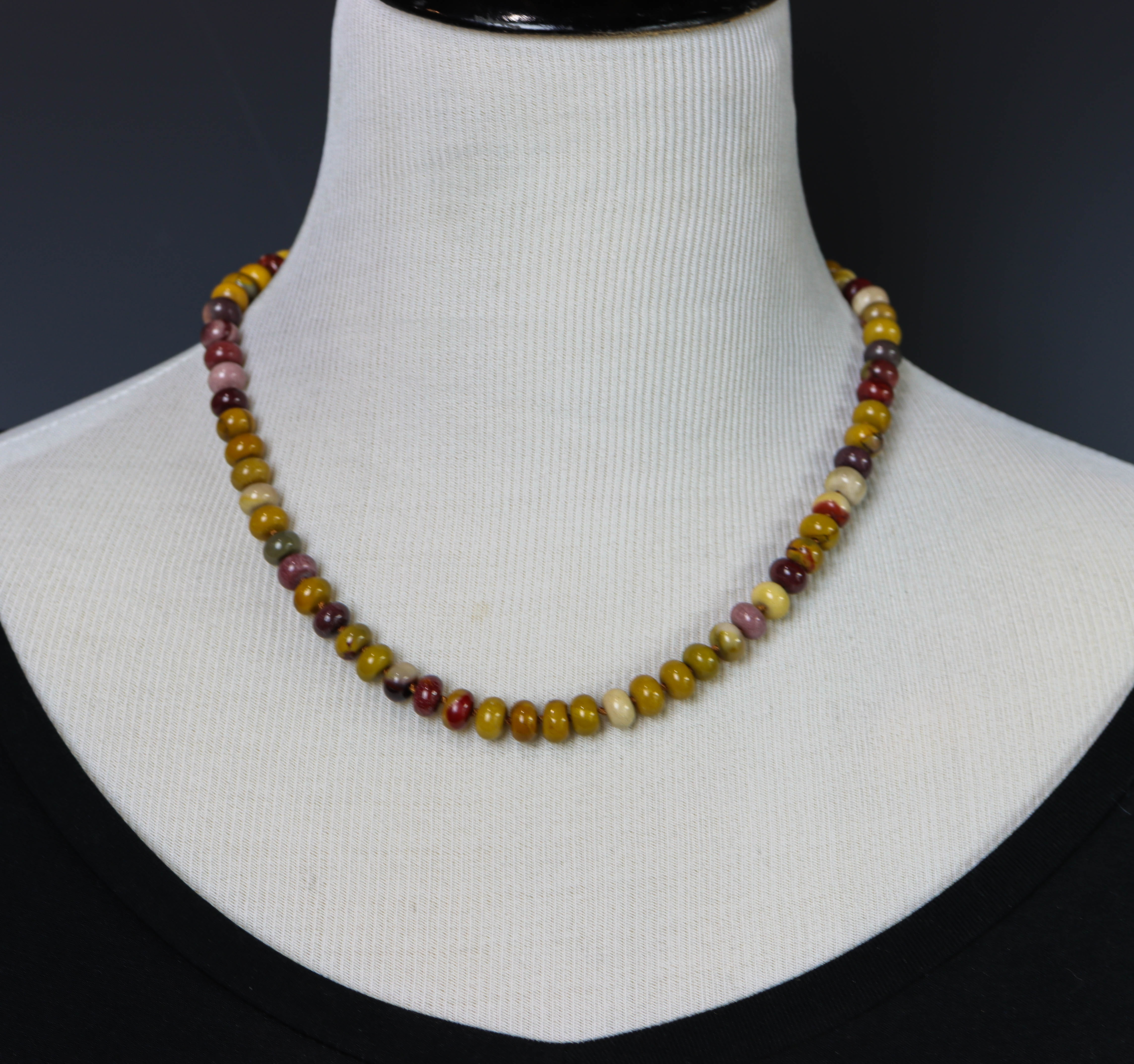 Mookaite Jasper Hand Knotted Bead Necklace Sterling Silver