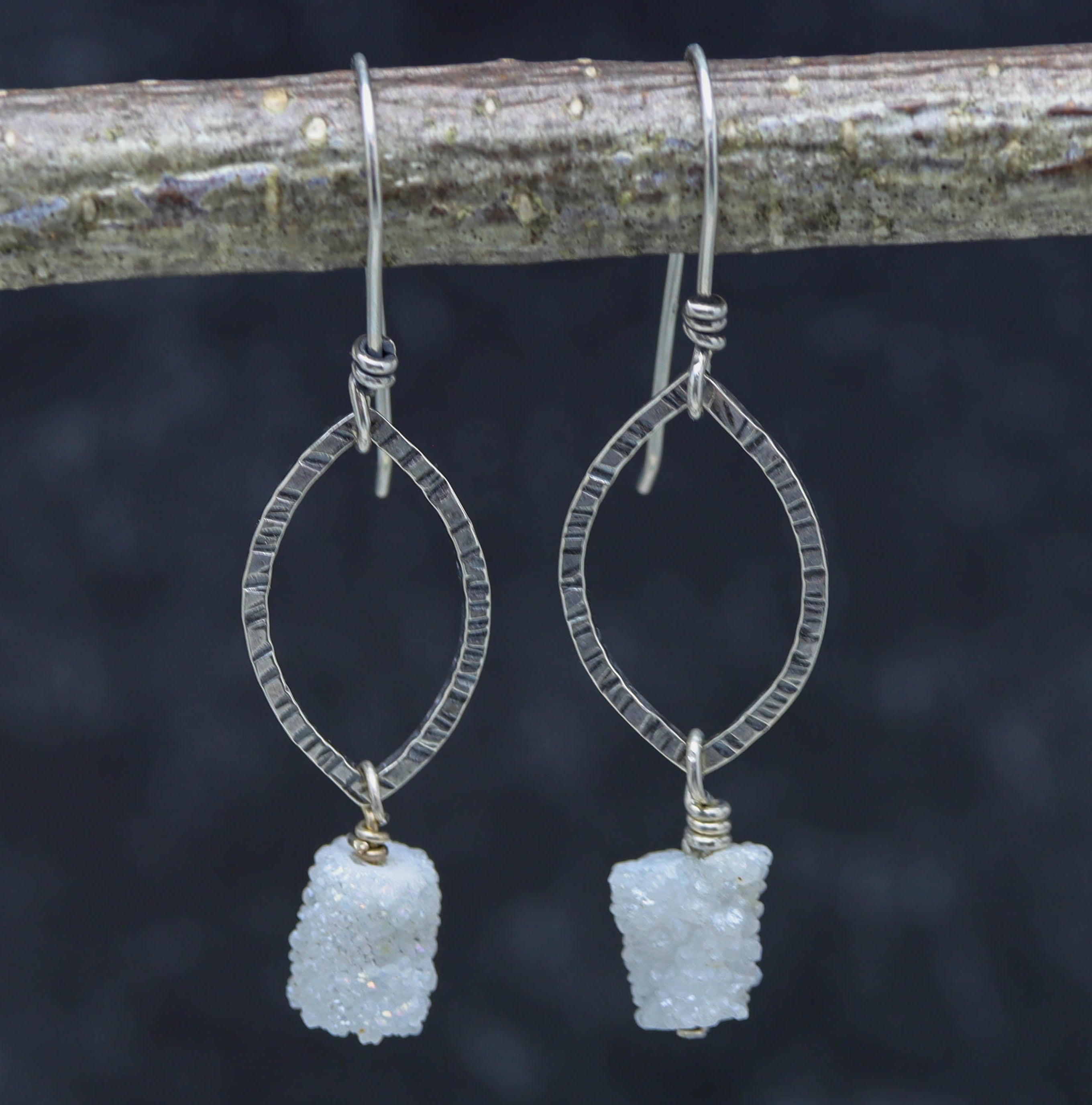 White Druzy Stalactite Earrings Sterling Silver