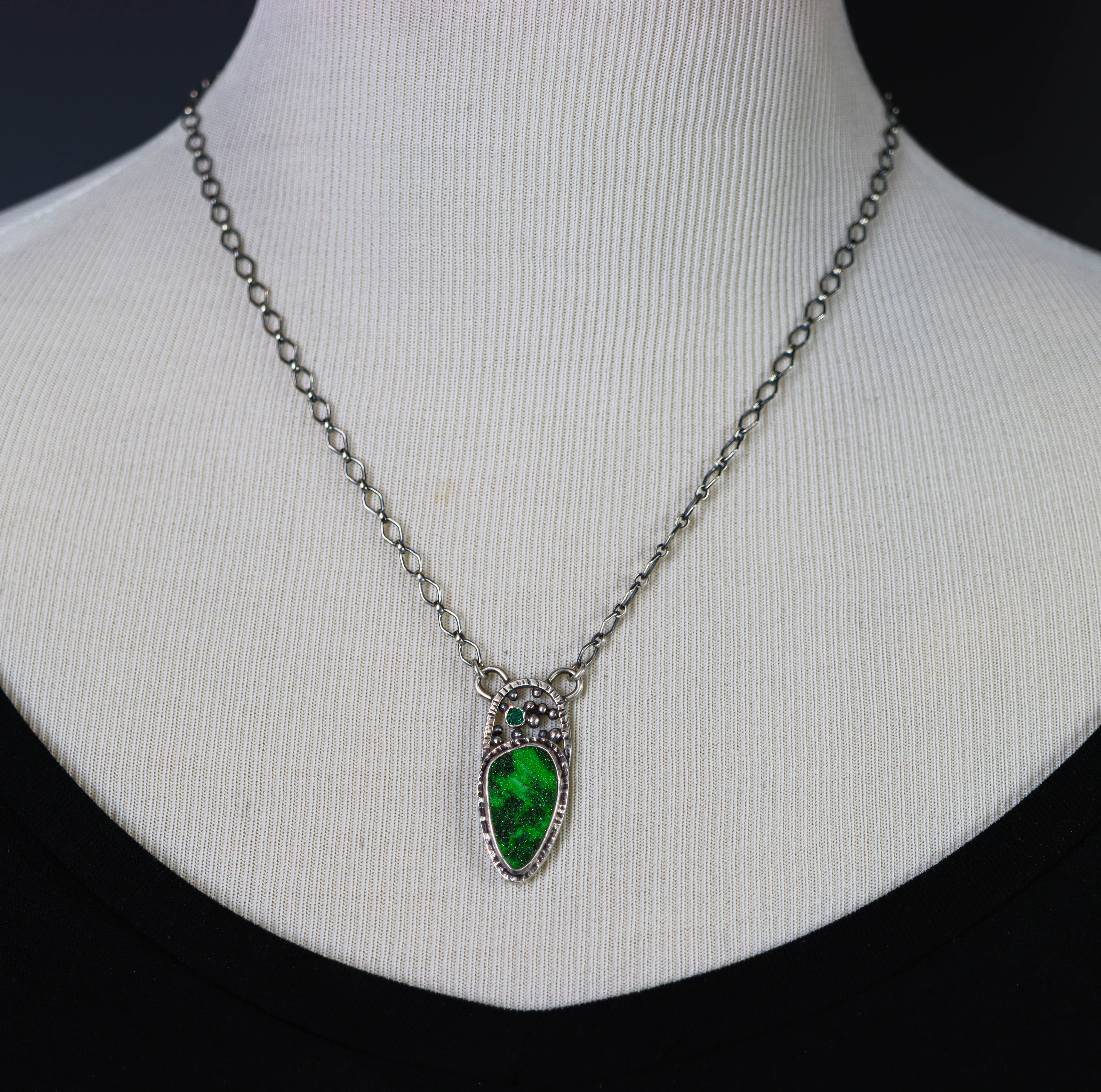 Emerald and Uvarovite Garnet Necklace in Sterling Silver