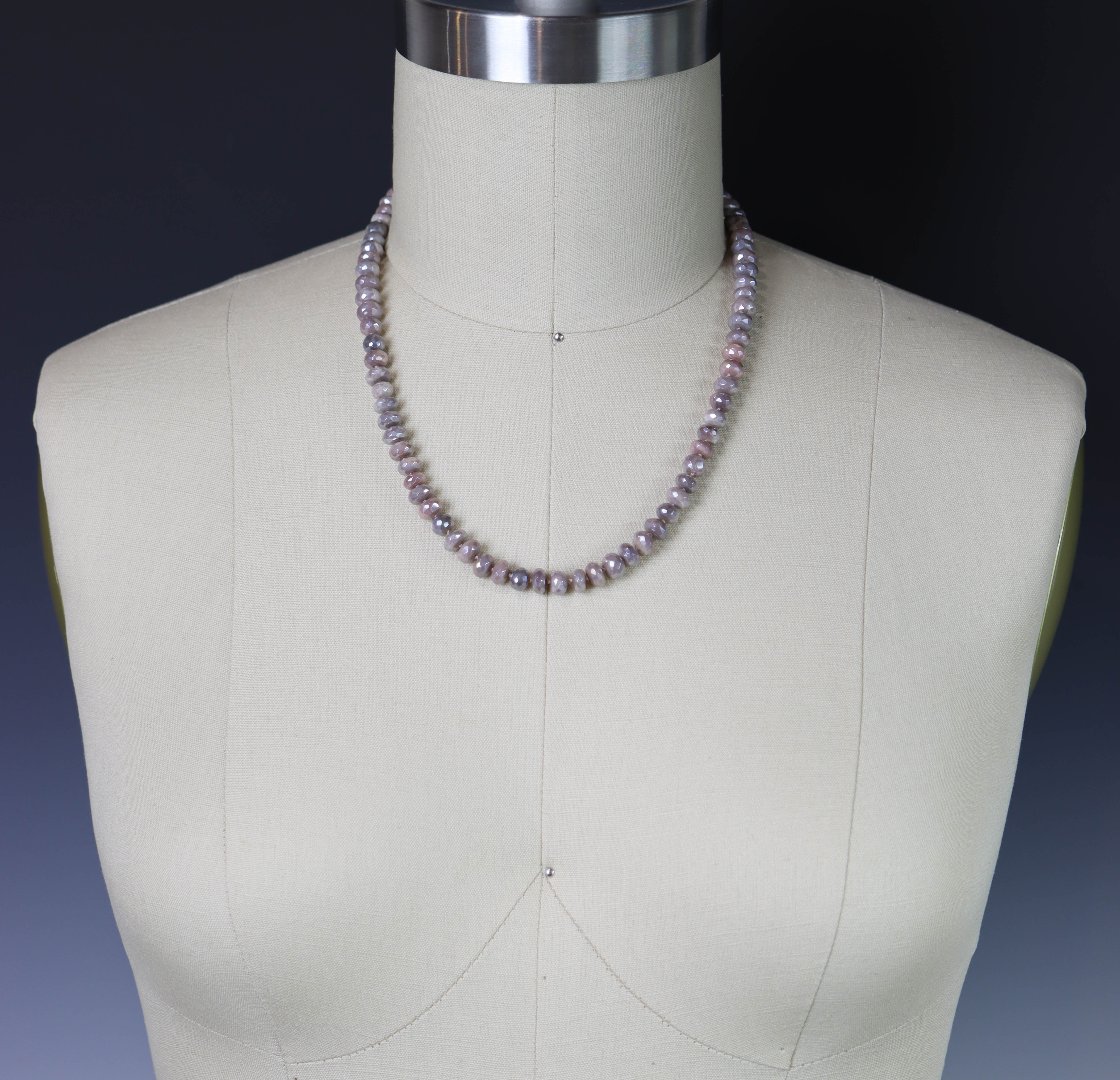 Peachy Pink Moonstone Hand Knotted Bead Necklace Sterling Silver