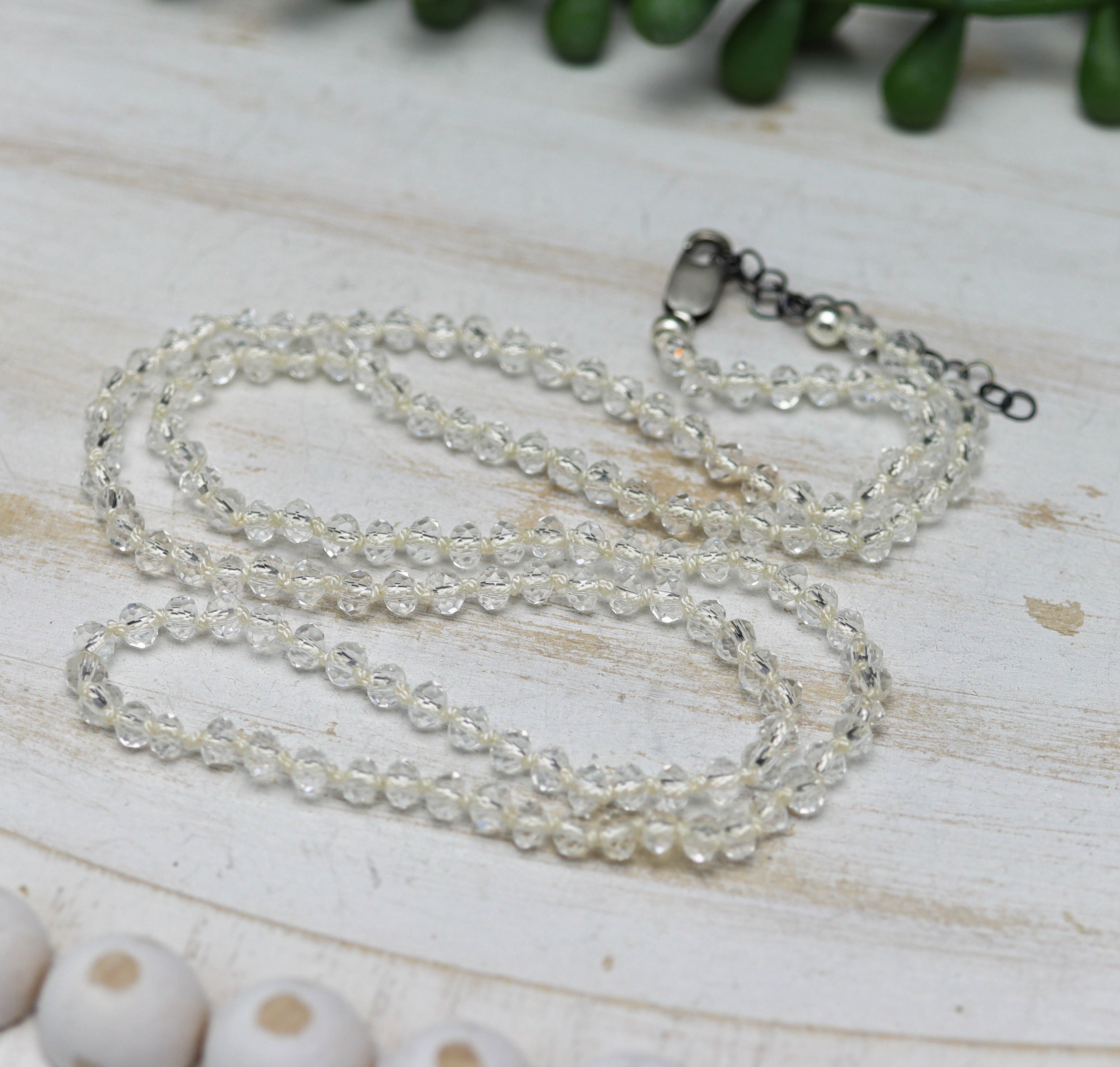 Crystal Quartz Hand Knotted Bead Necklace Sterling Silver