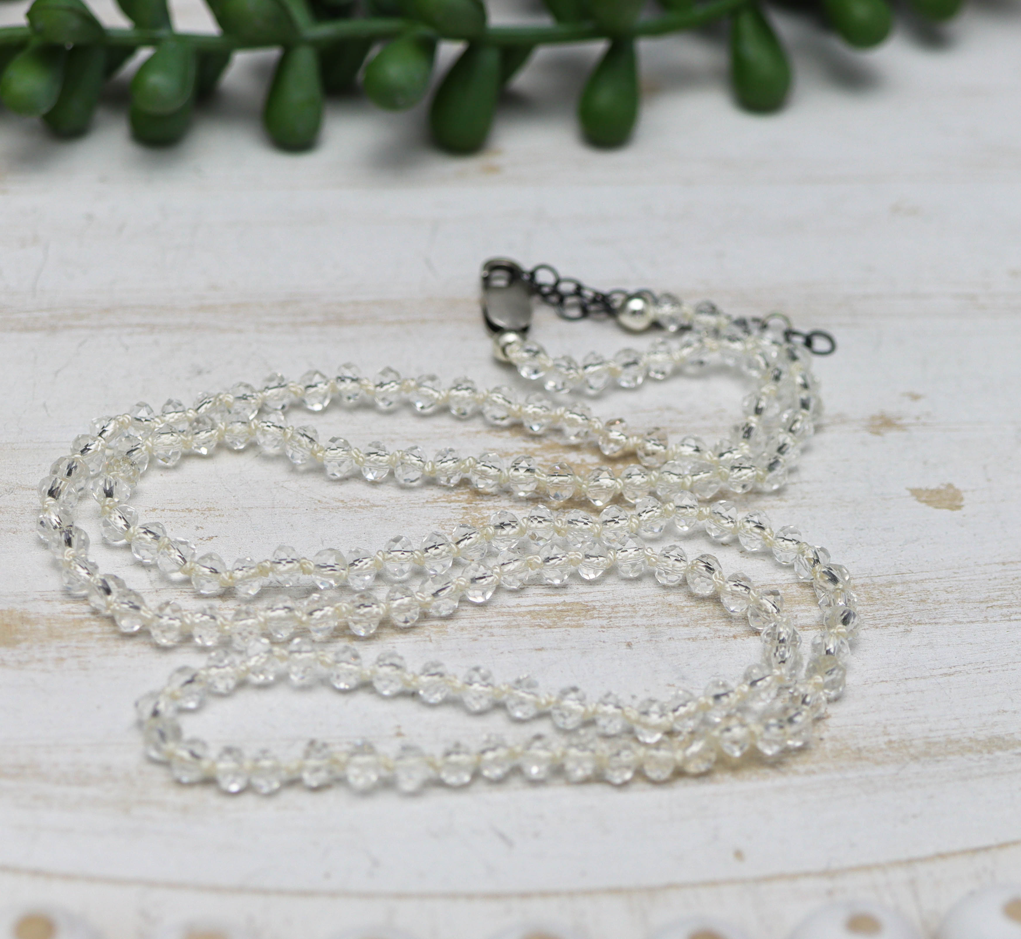 Crystal Quartz Hand Knotted Bead Necklace Sterling Silver