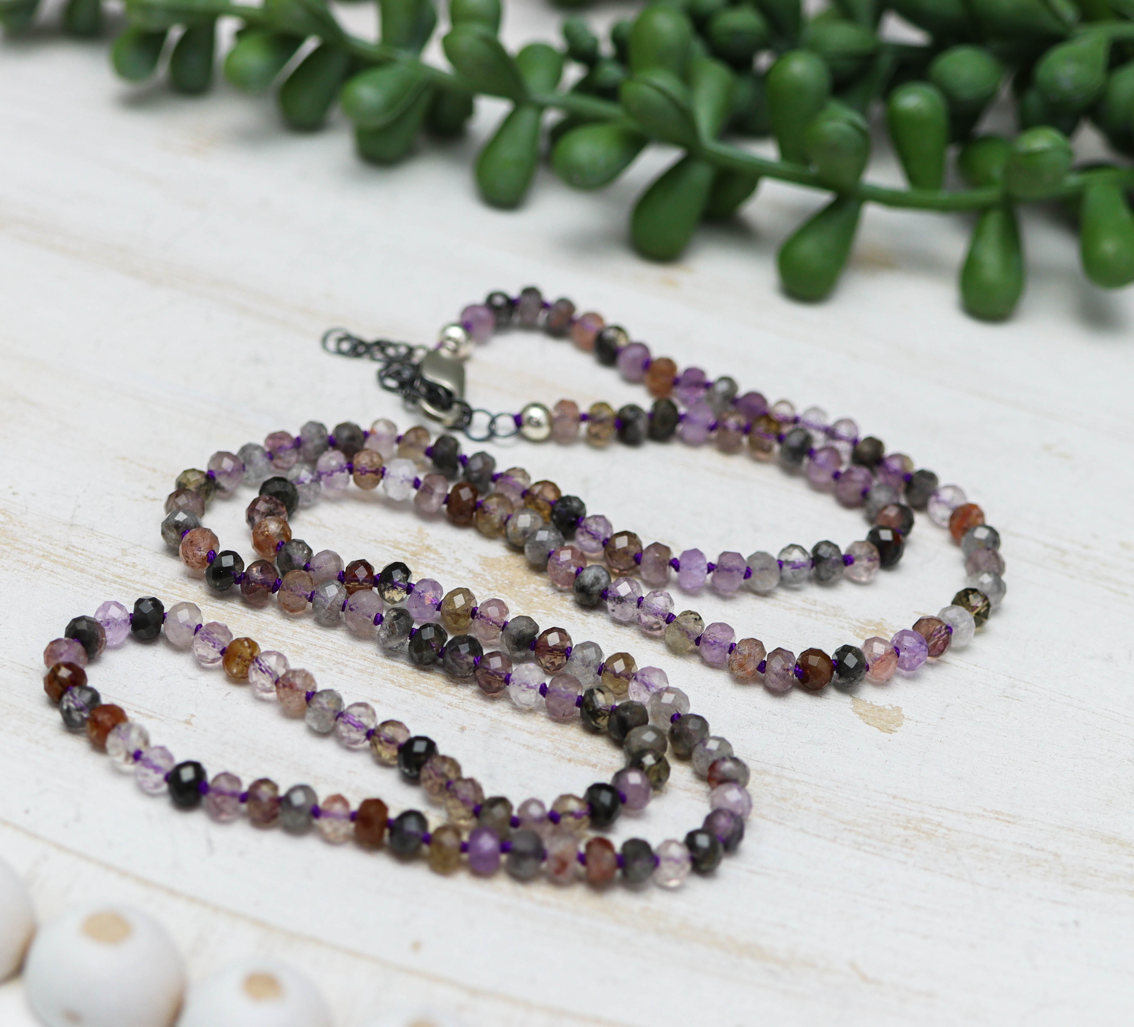 Super Seven Hand Knotted Bead Necklace Sterling Silver