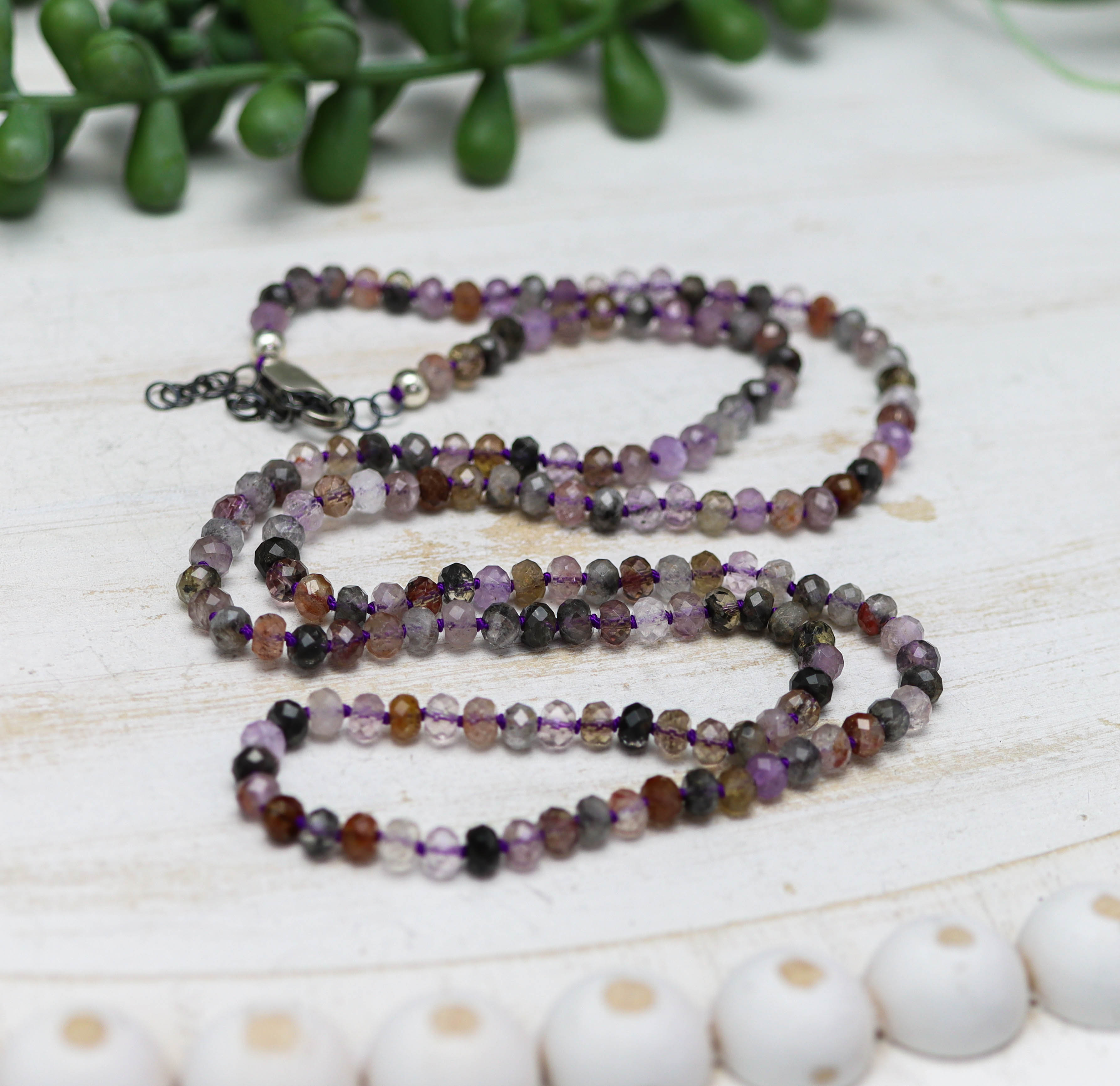 Super Seven Hand Knotted Bead Necklace Sterling Silver
