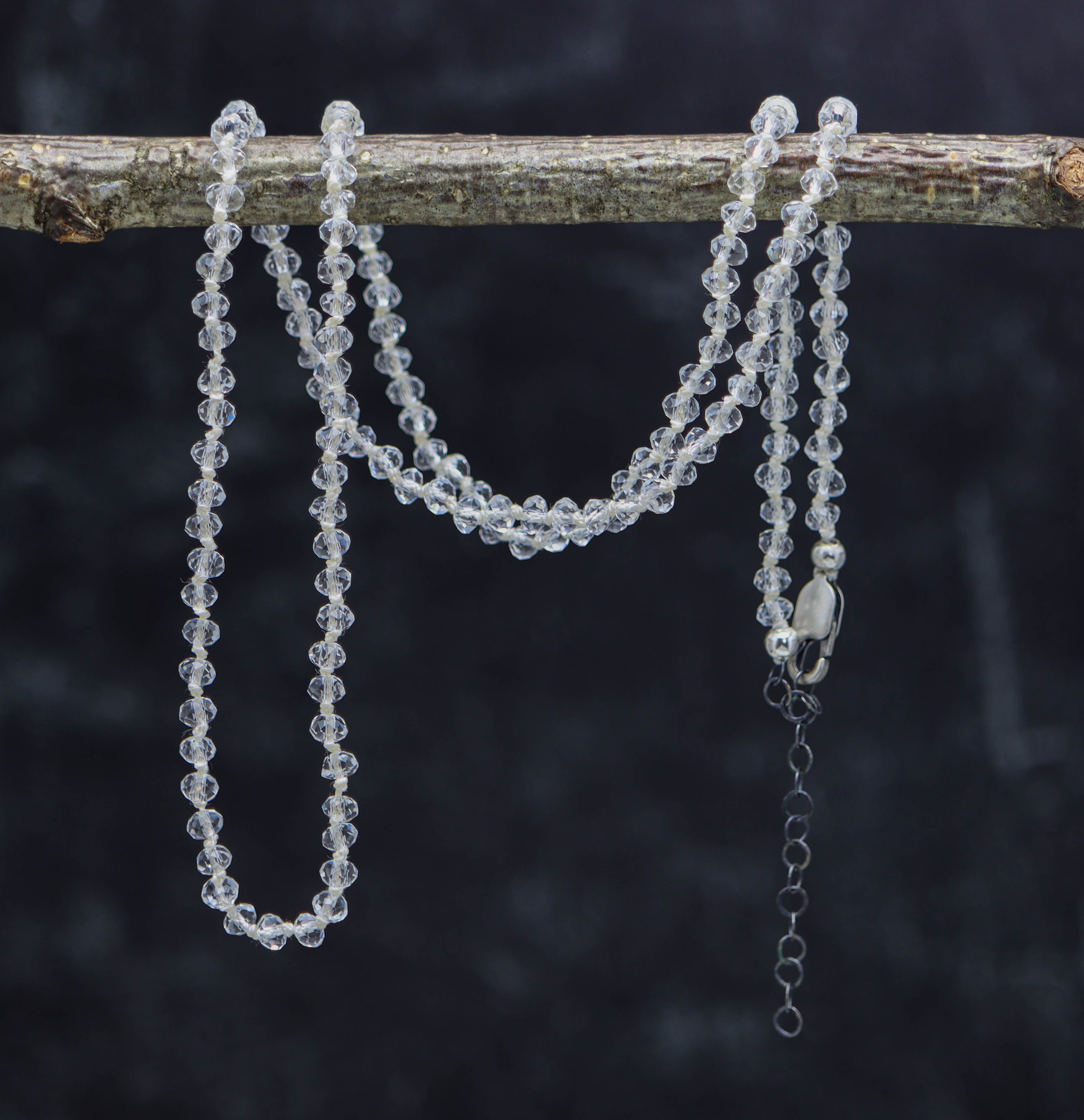 Crystal Quartz Hand Knotted Bead Necklace Sterling Silver