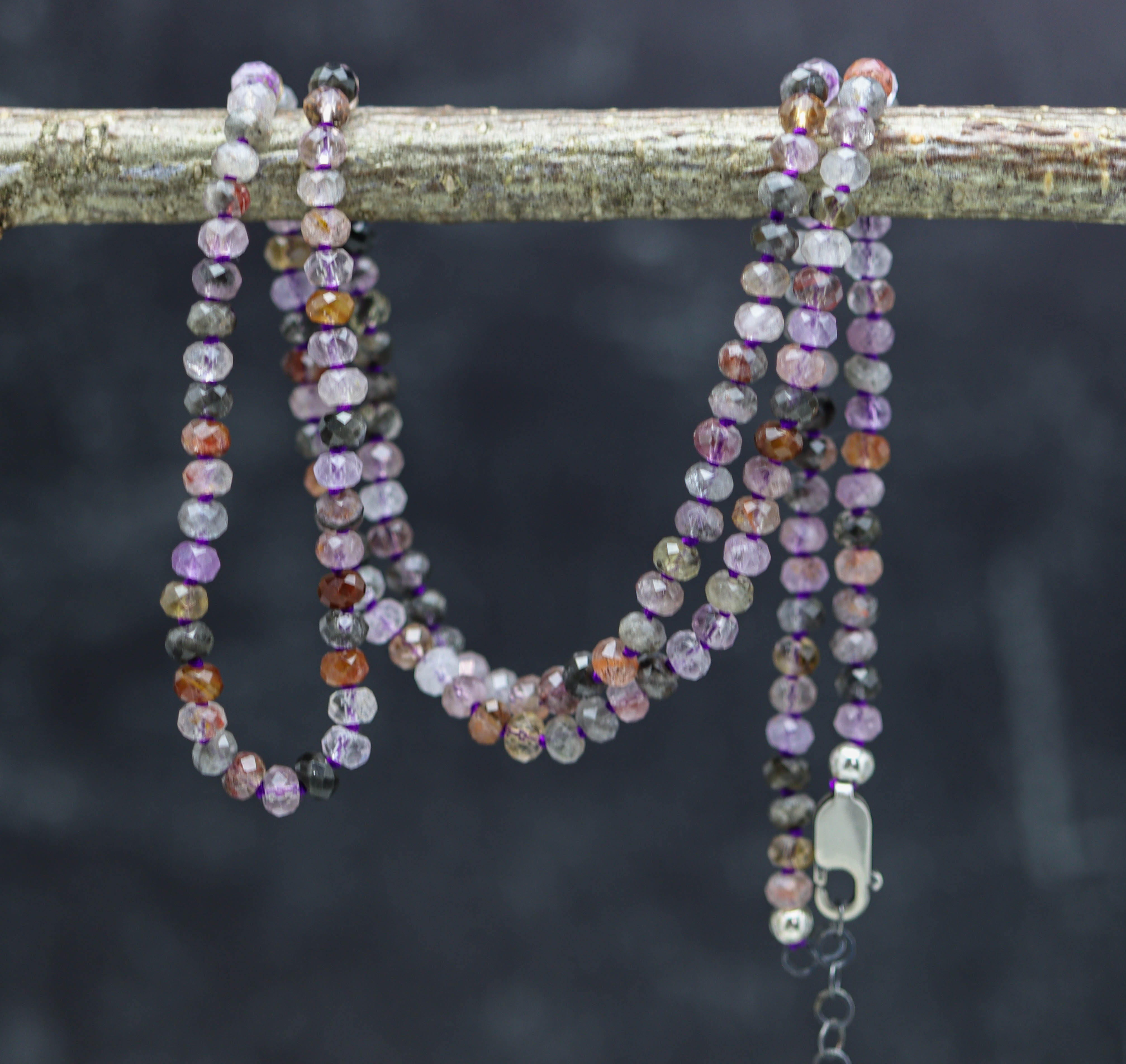 Super Seven Hand Knotted Bead Necklace Sterling Silver