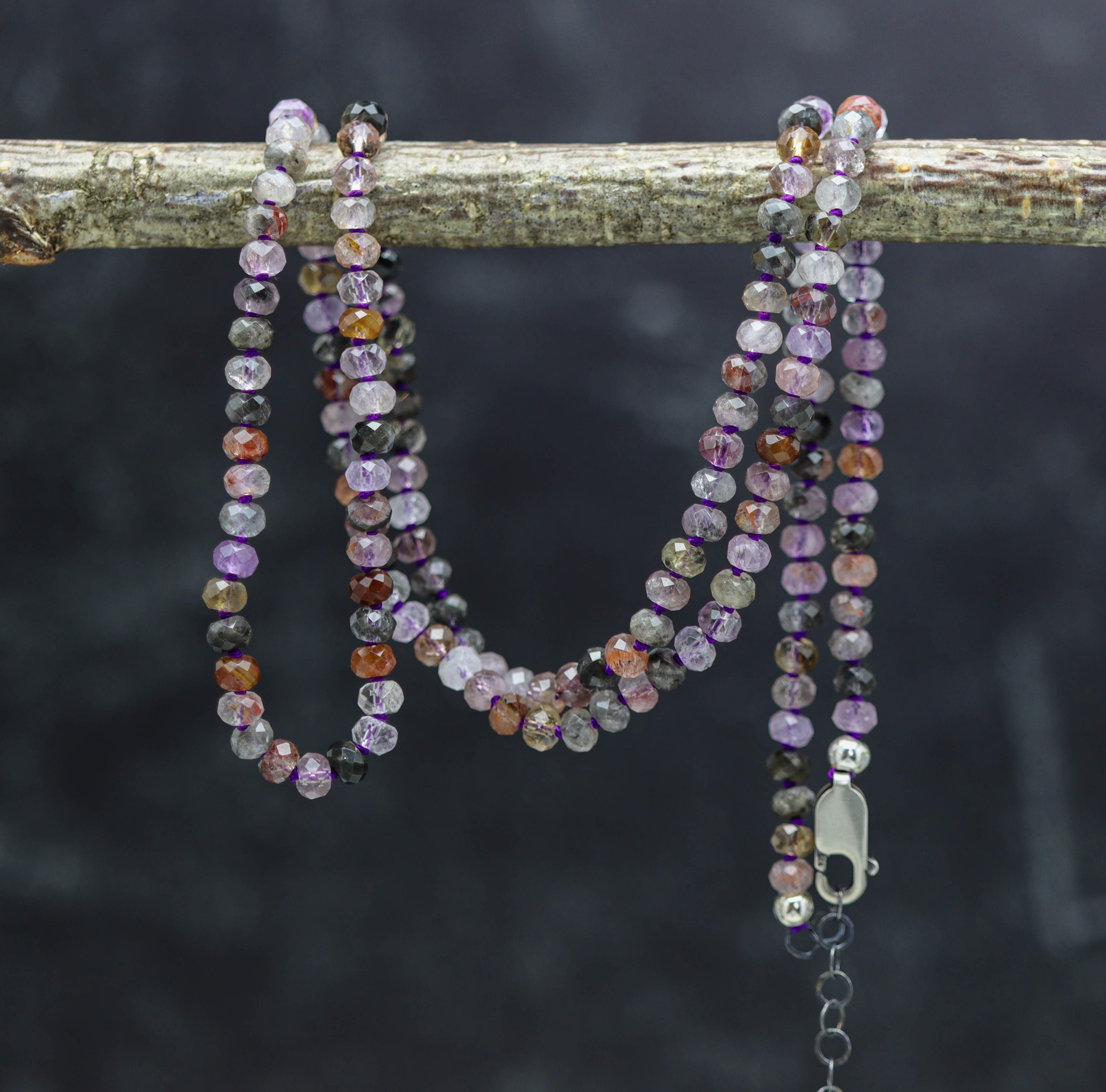 Super Seven Hand Knotted Bead Necklace Sterling Silver
