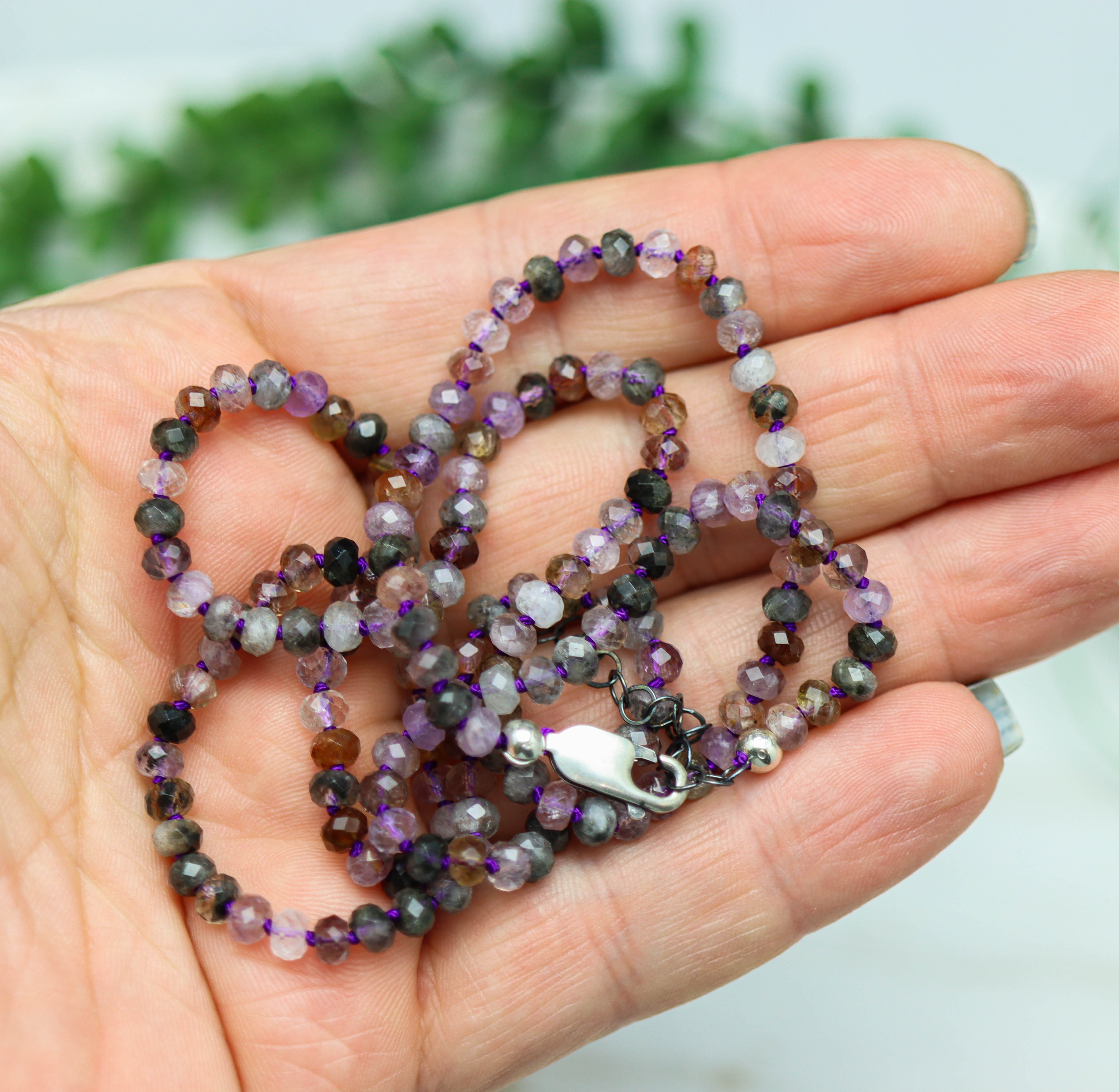 Super Seven Hand Knotted Bead Necklace Sterling Silver