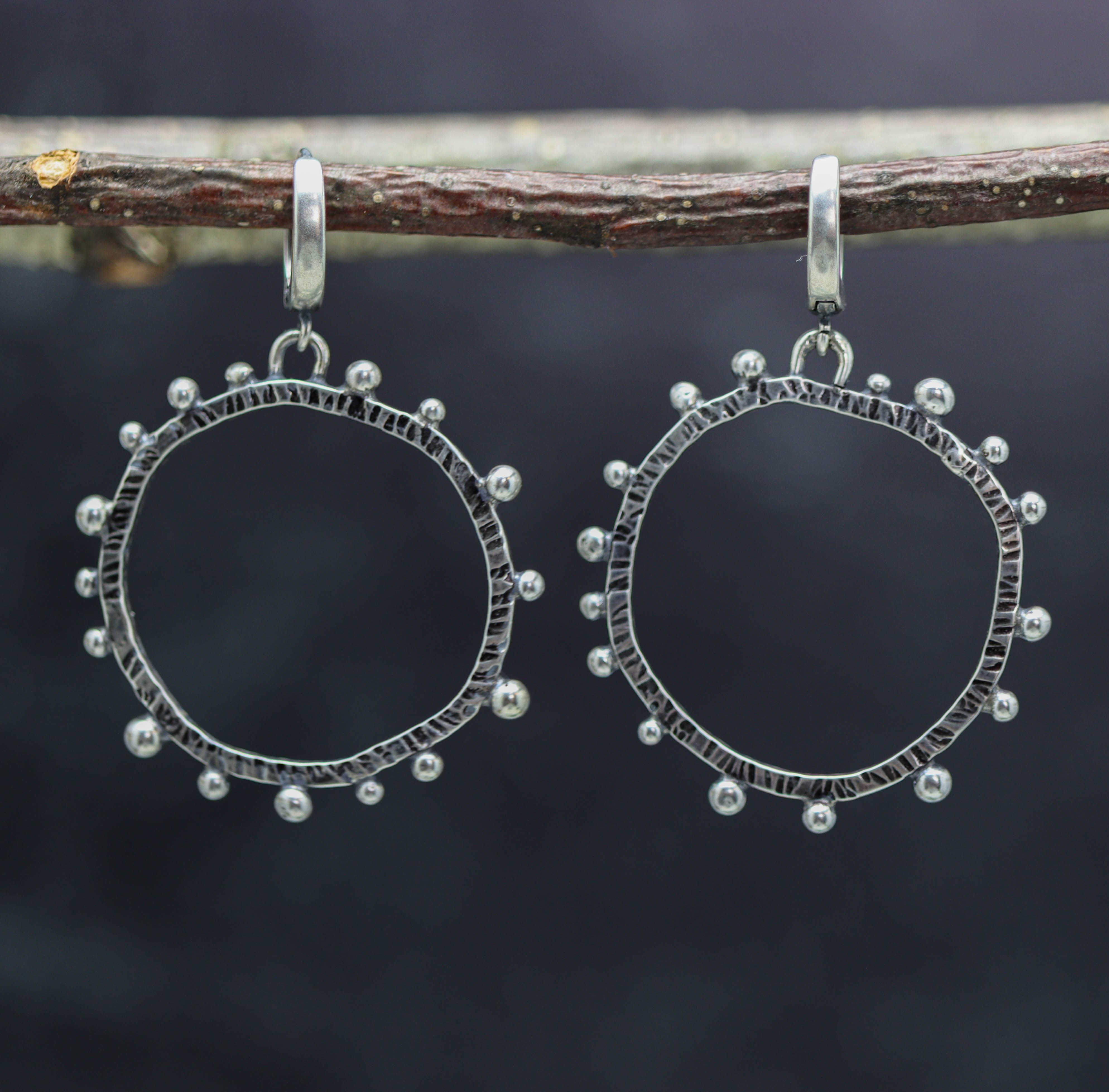Wonky Studded Circle Earrings in Sterling Silver Large Made To Order