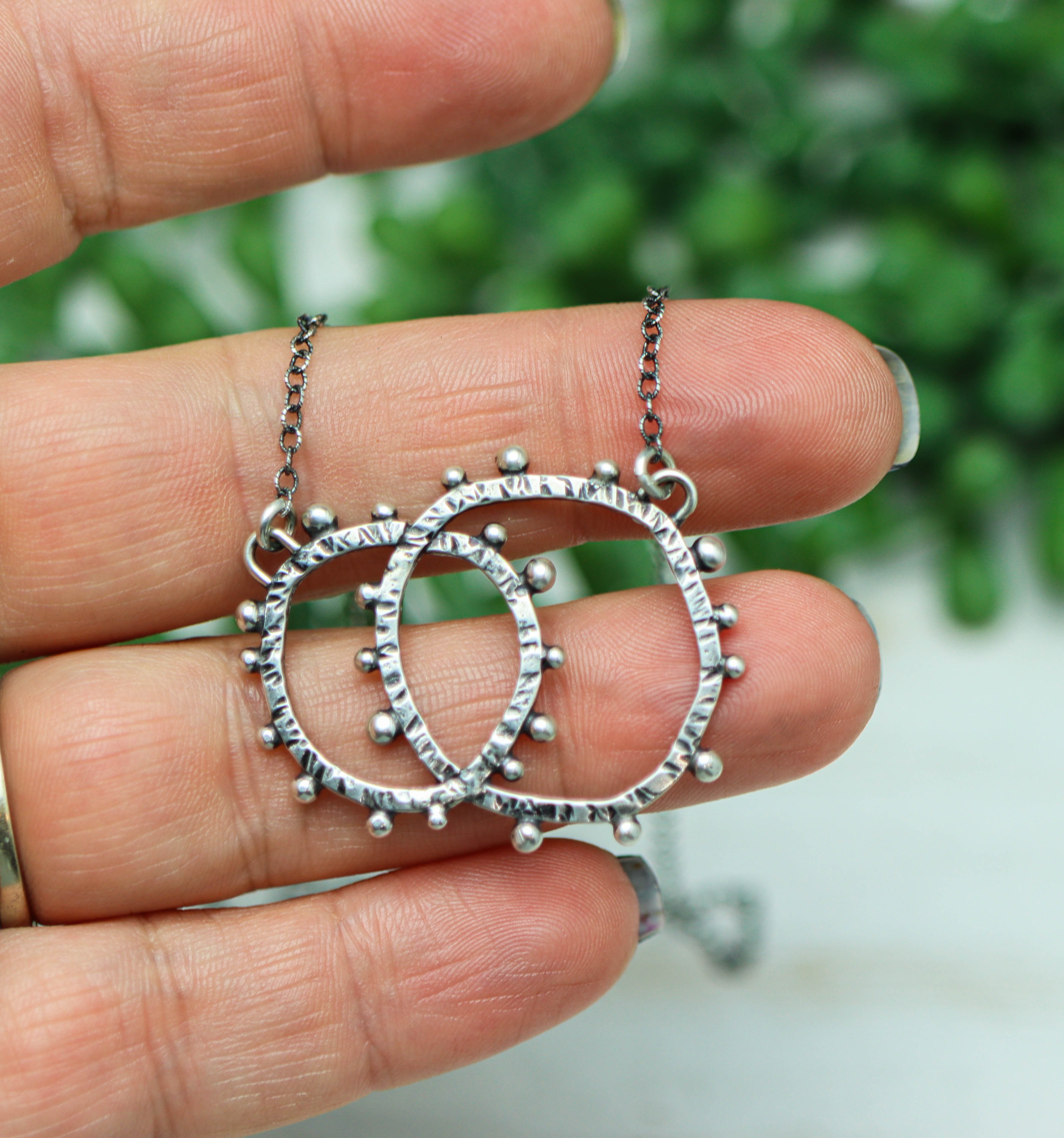 Wonky Circle Sterling Silver Necklace - Interlinked Circles