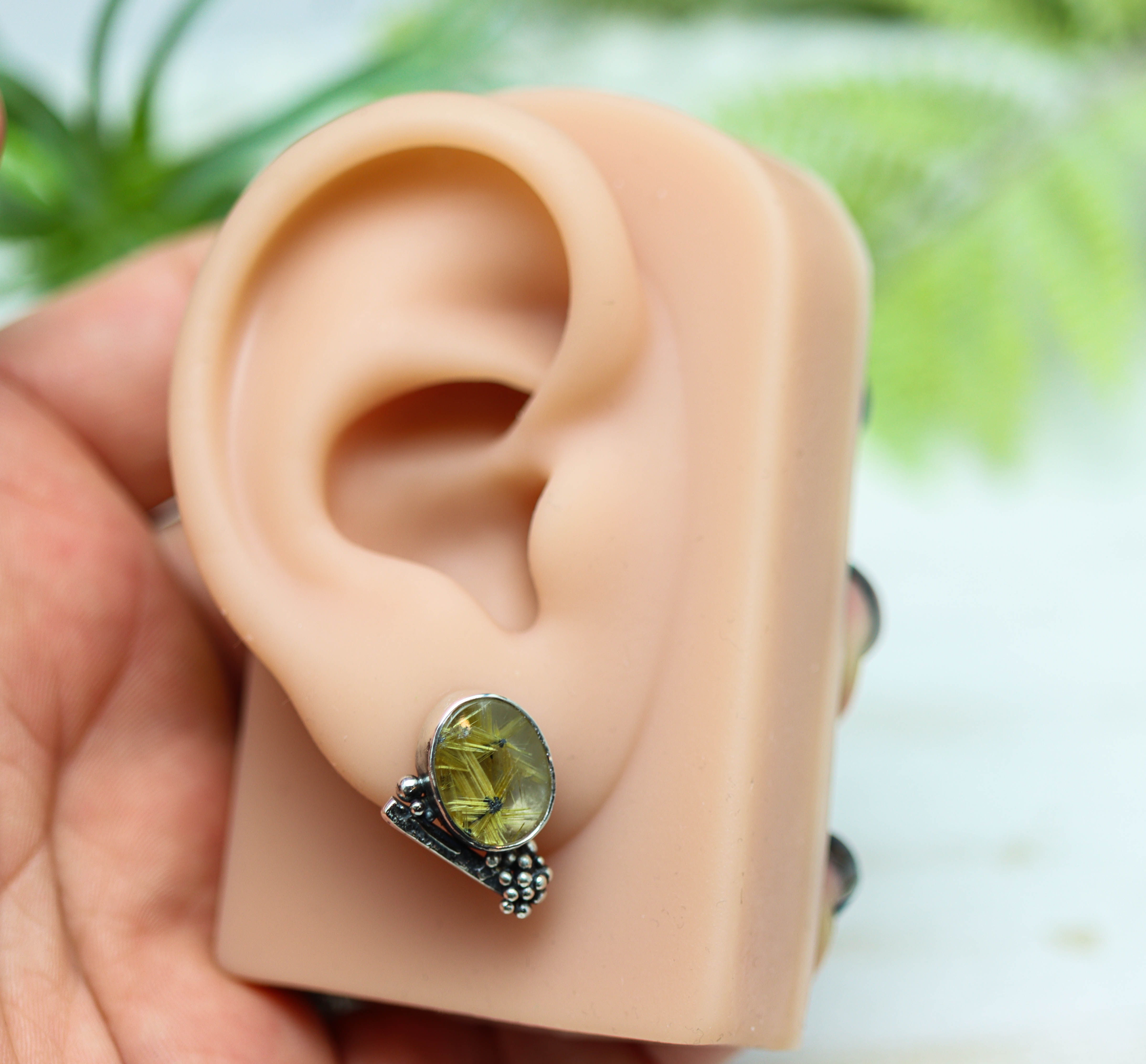 Star Rutilated Quartz Sterling Silver Embellished Stud Earrings