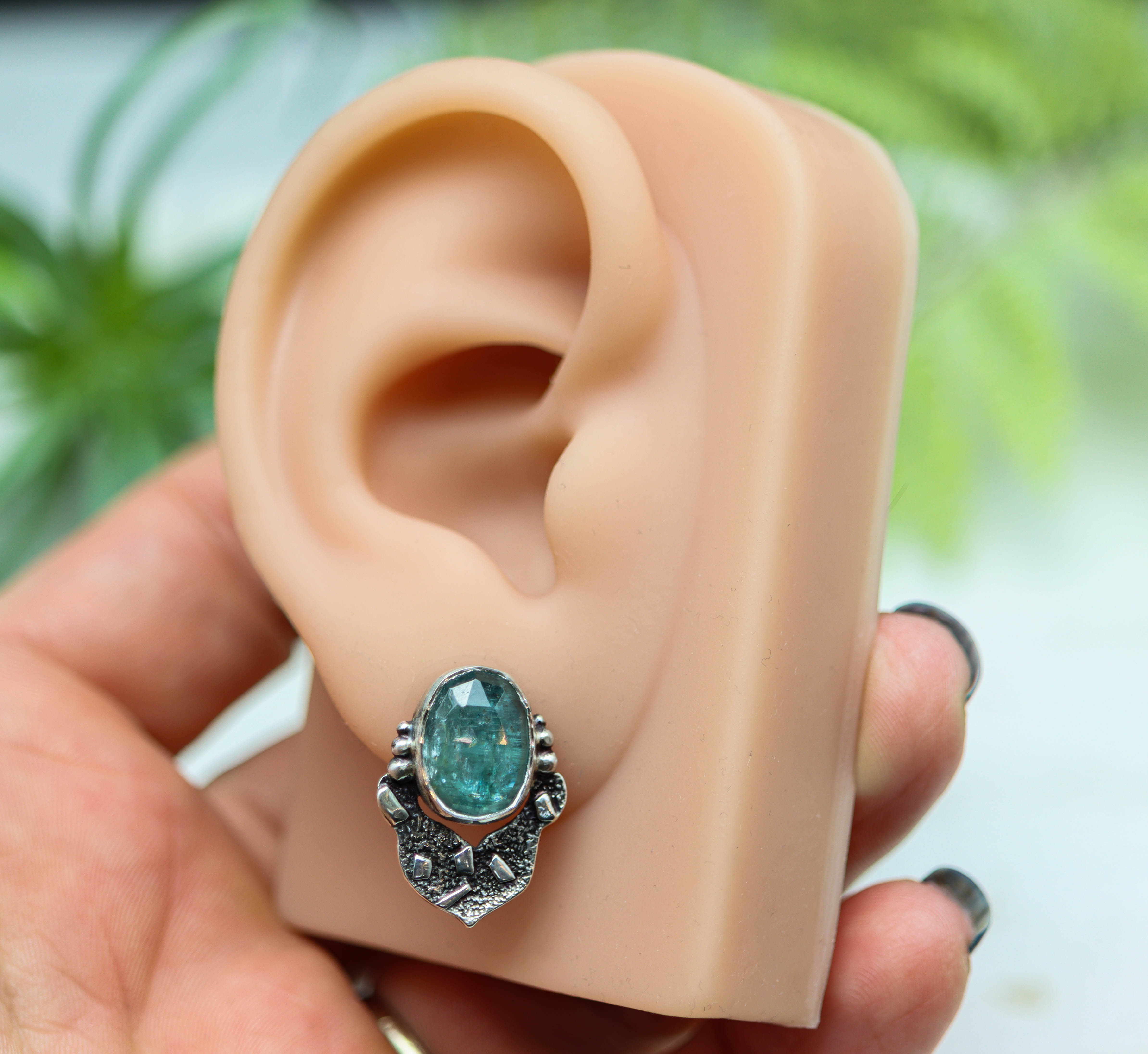 Aqua Blue Kyanite Sterling Silver Embellished Stud Earrings