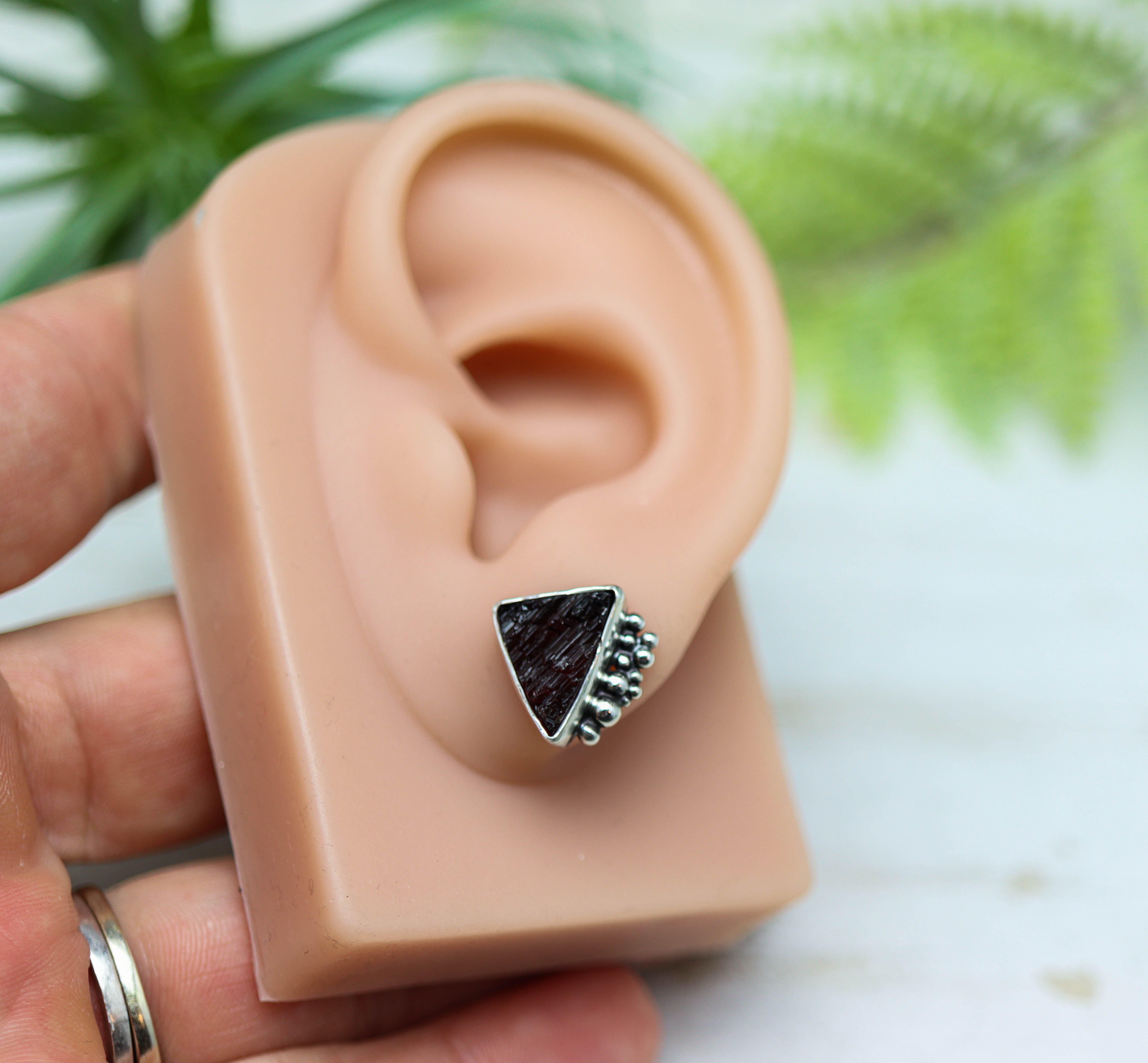 Natural Surface Garnet Sterling Silver Embellished Stud Earrings