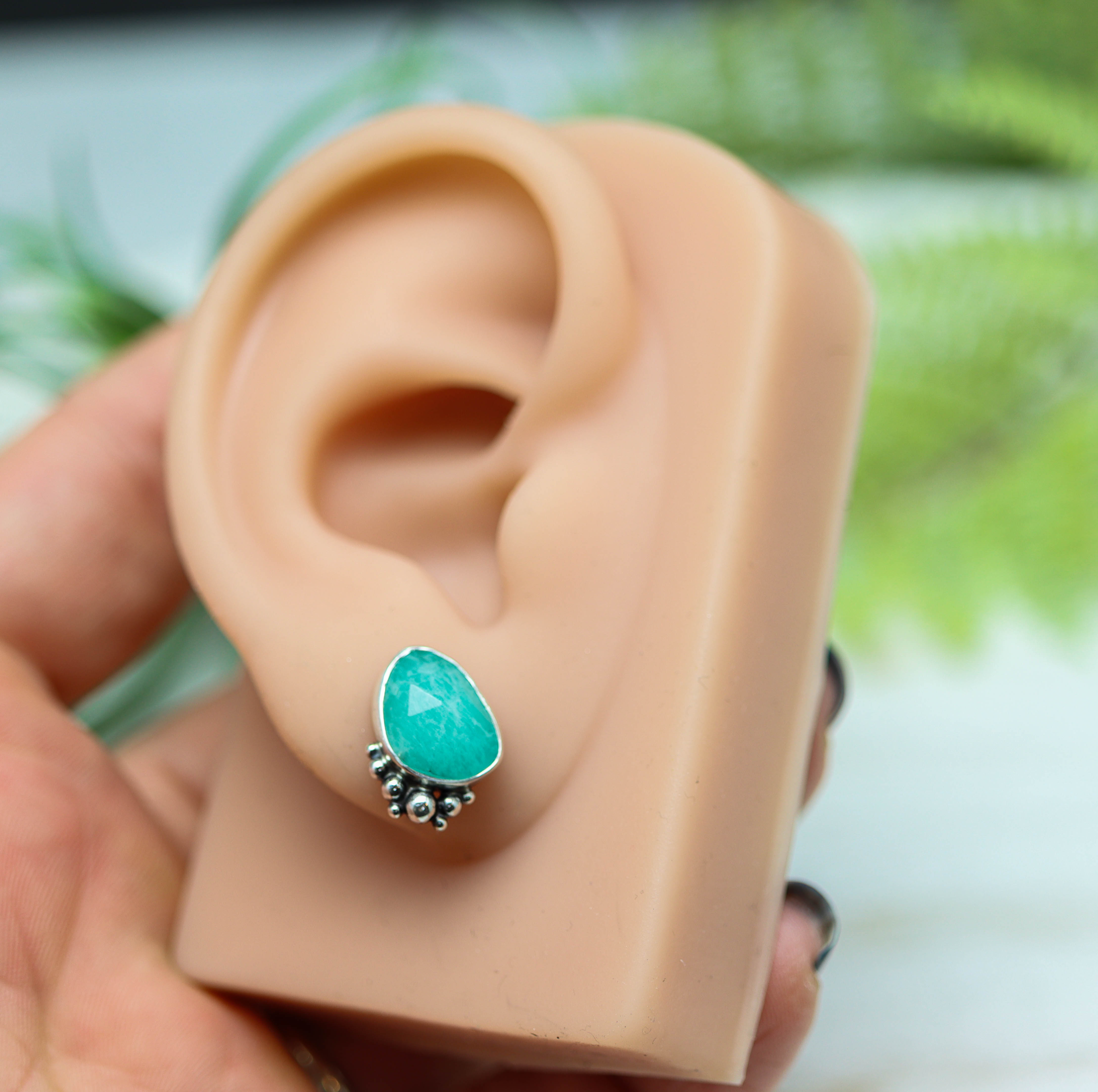 Amazonite Sterling Silver Embellished Stud Earrings