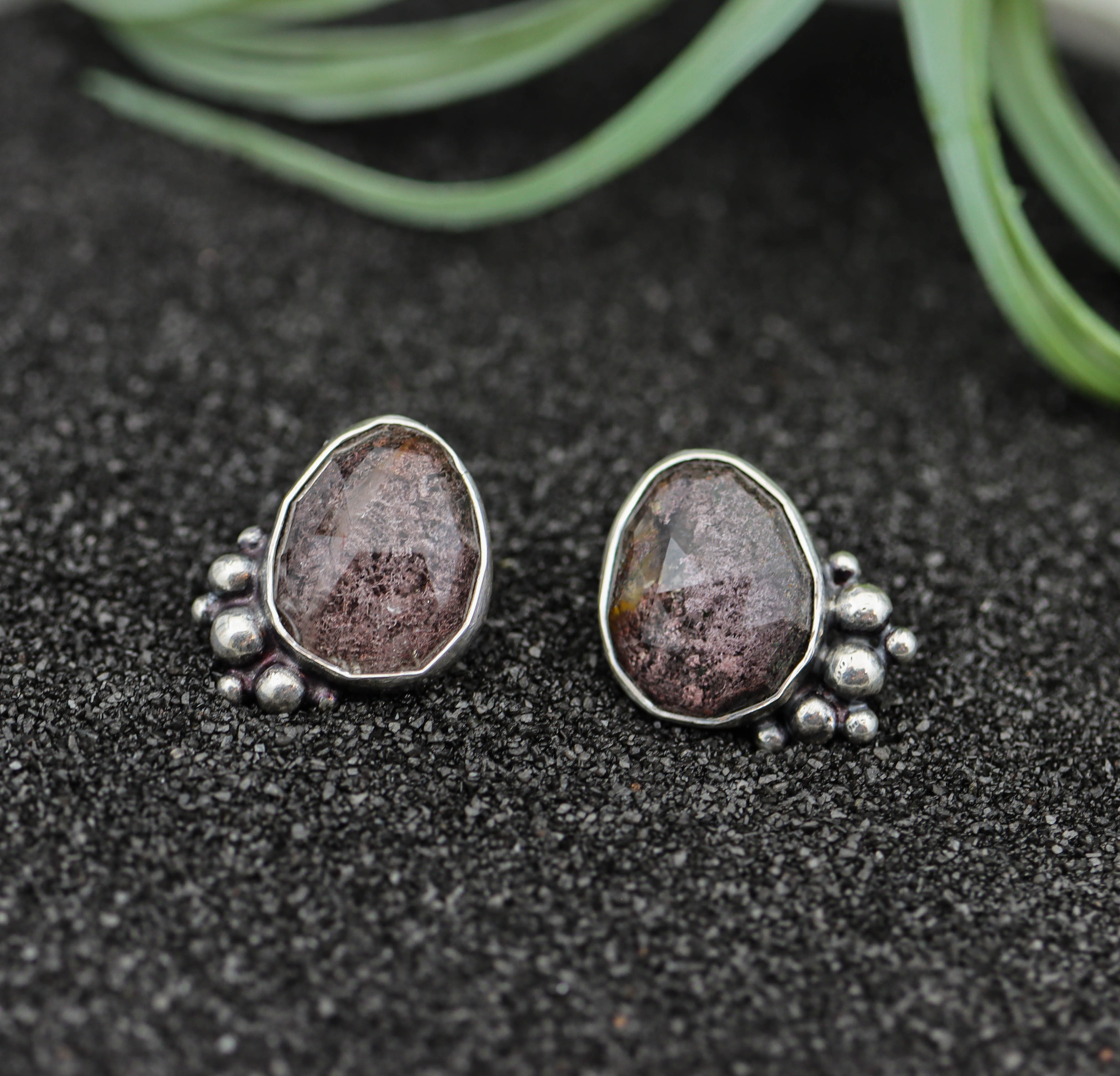 Garden Quartz Sterling Silver Embellished Stud Earrings