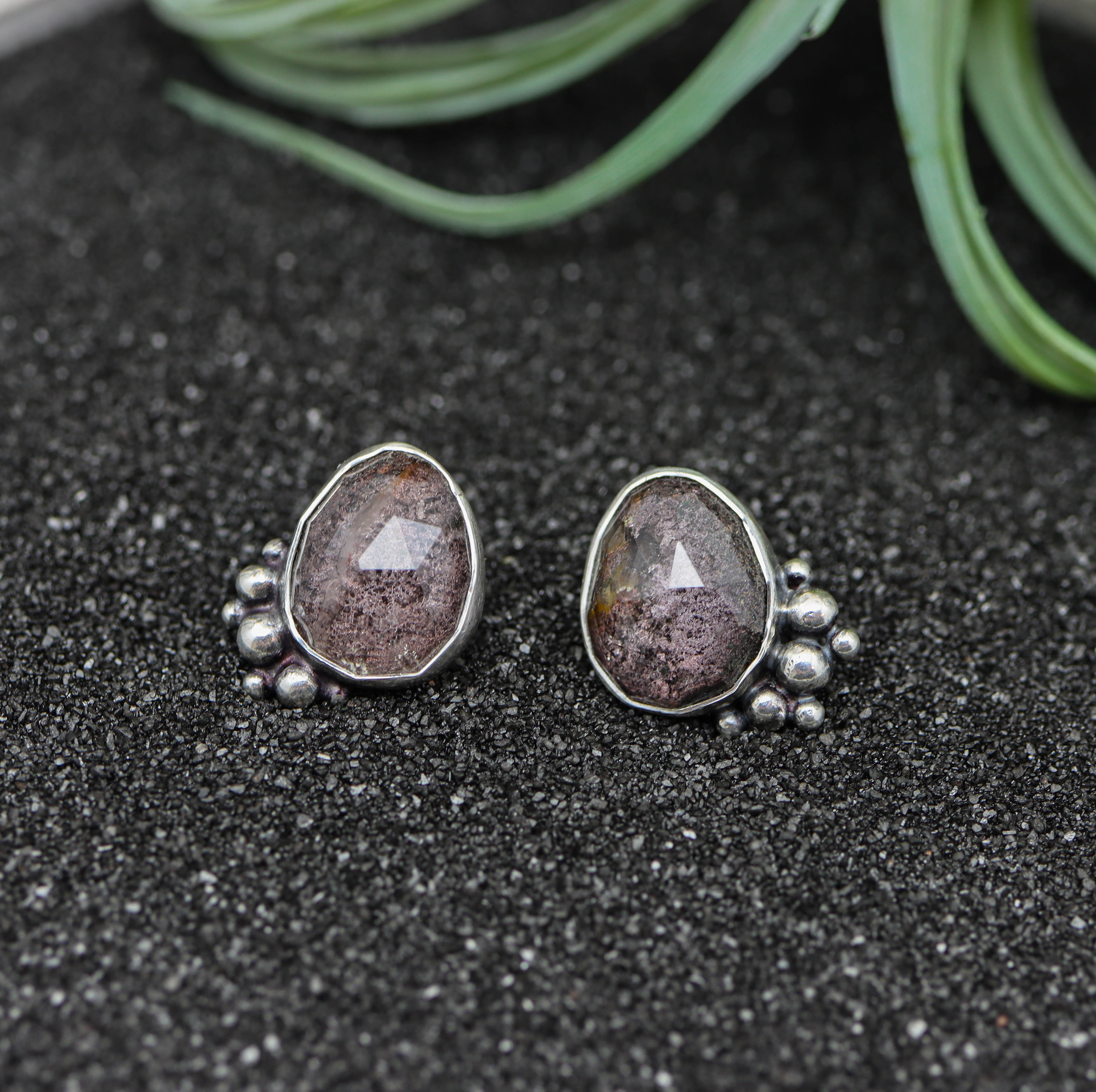 Garden Quartz Sterling Silver Embellished Stud Earrings