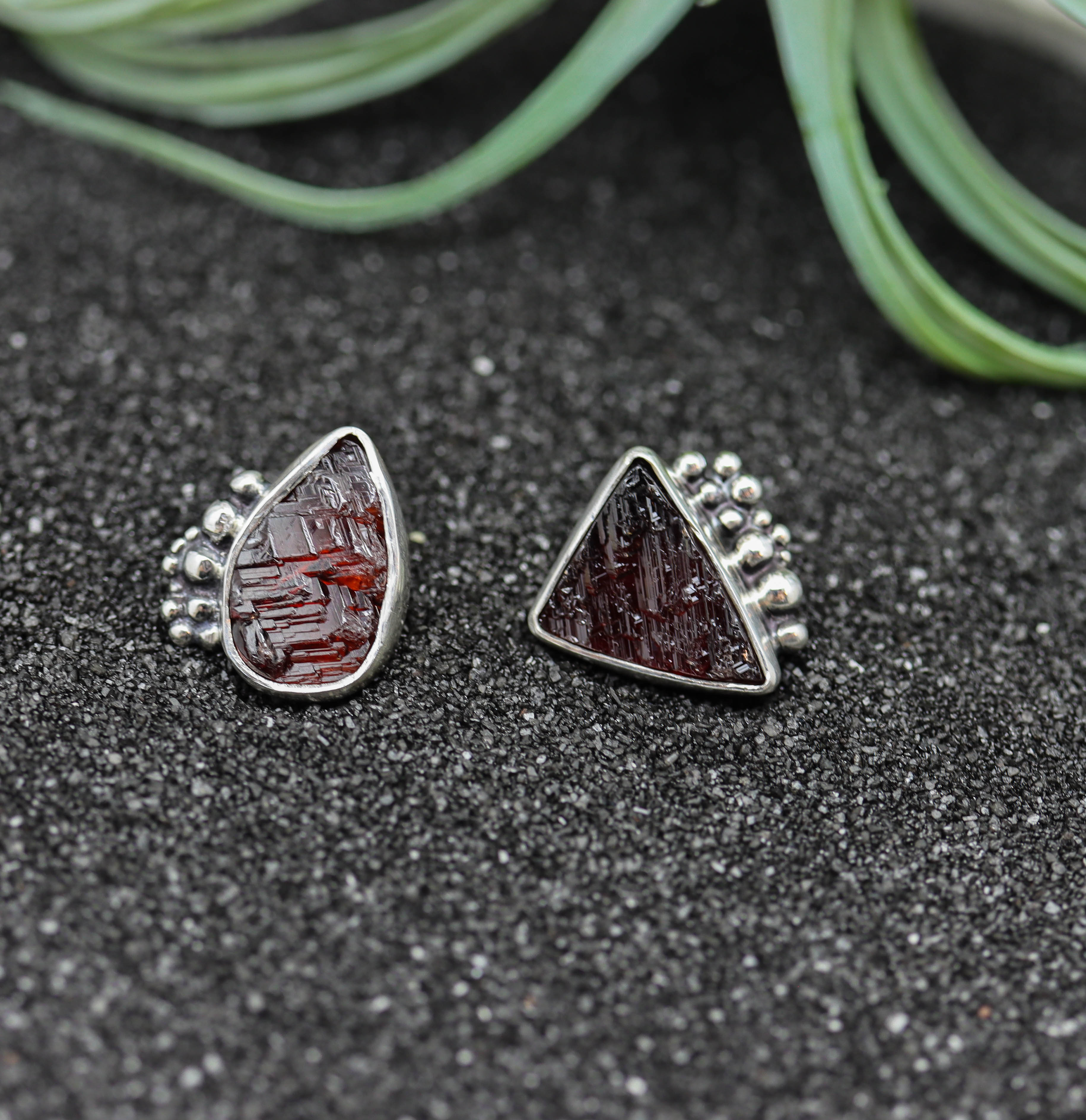 Natural Surface Garnet Sterling Silver Embellished Stud Earrings