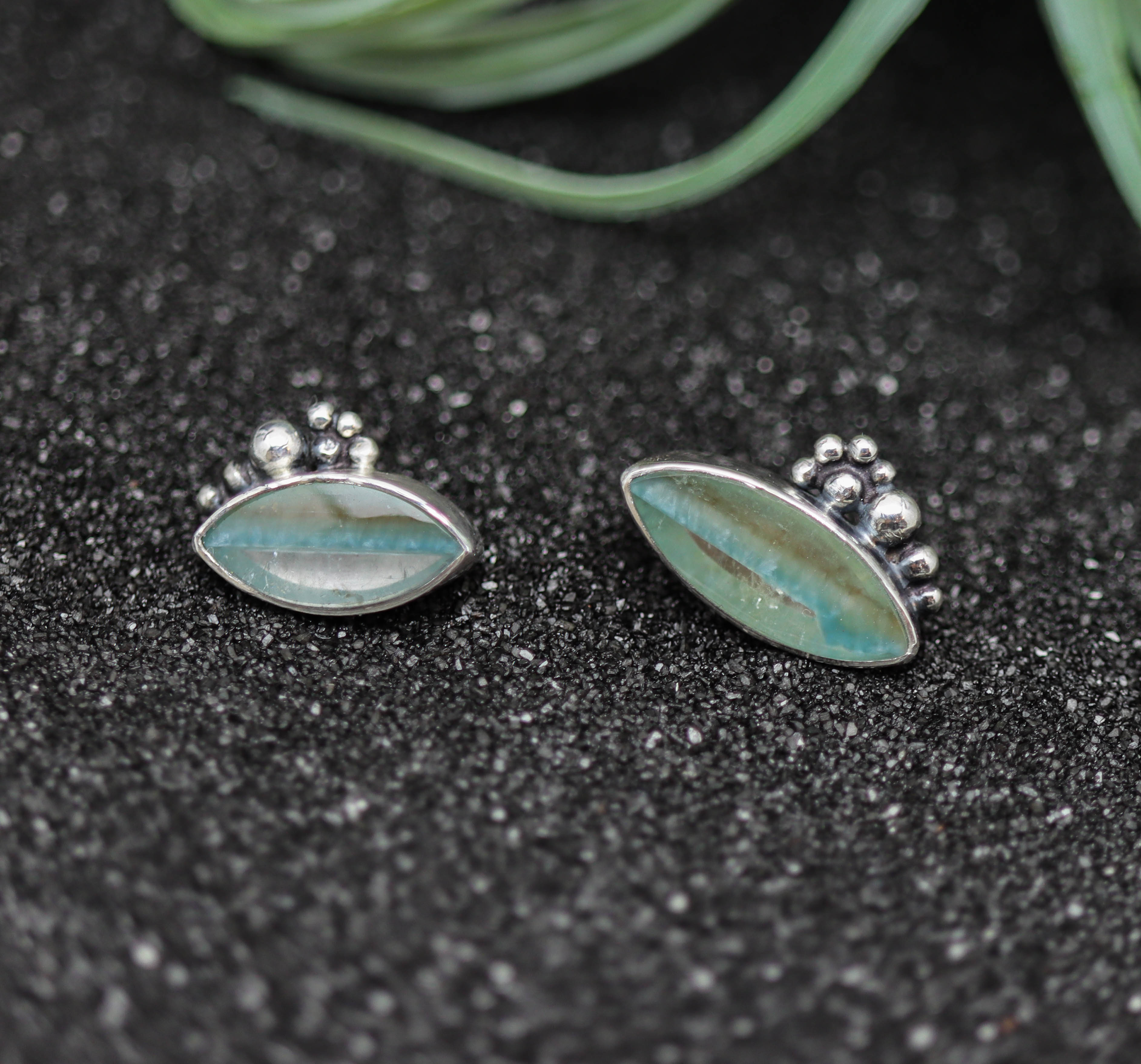 Gialite in Quartz Sterling Silver Embellished Stud Earrings