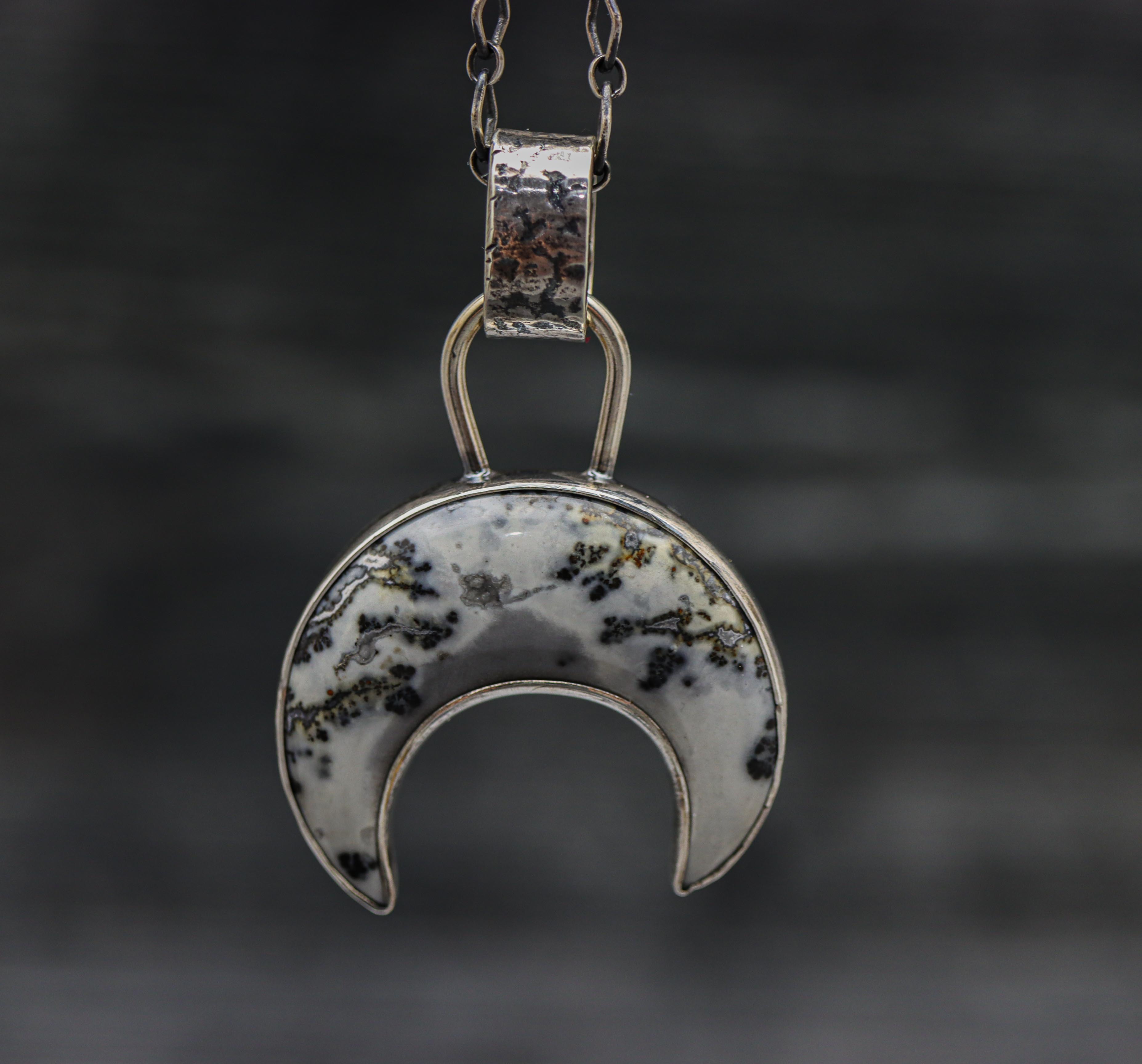 Crescent Moon Pendant Necklace Sterling Silver Maligano Jasper