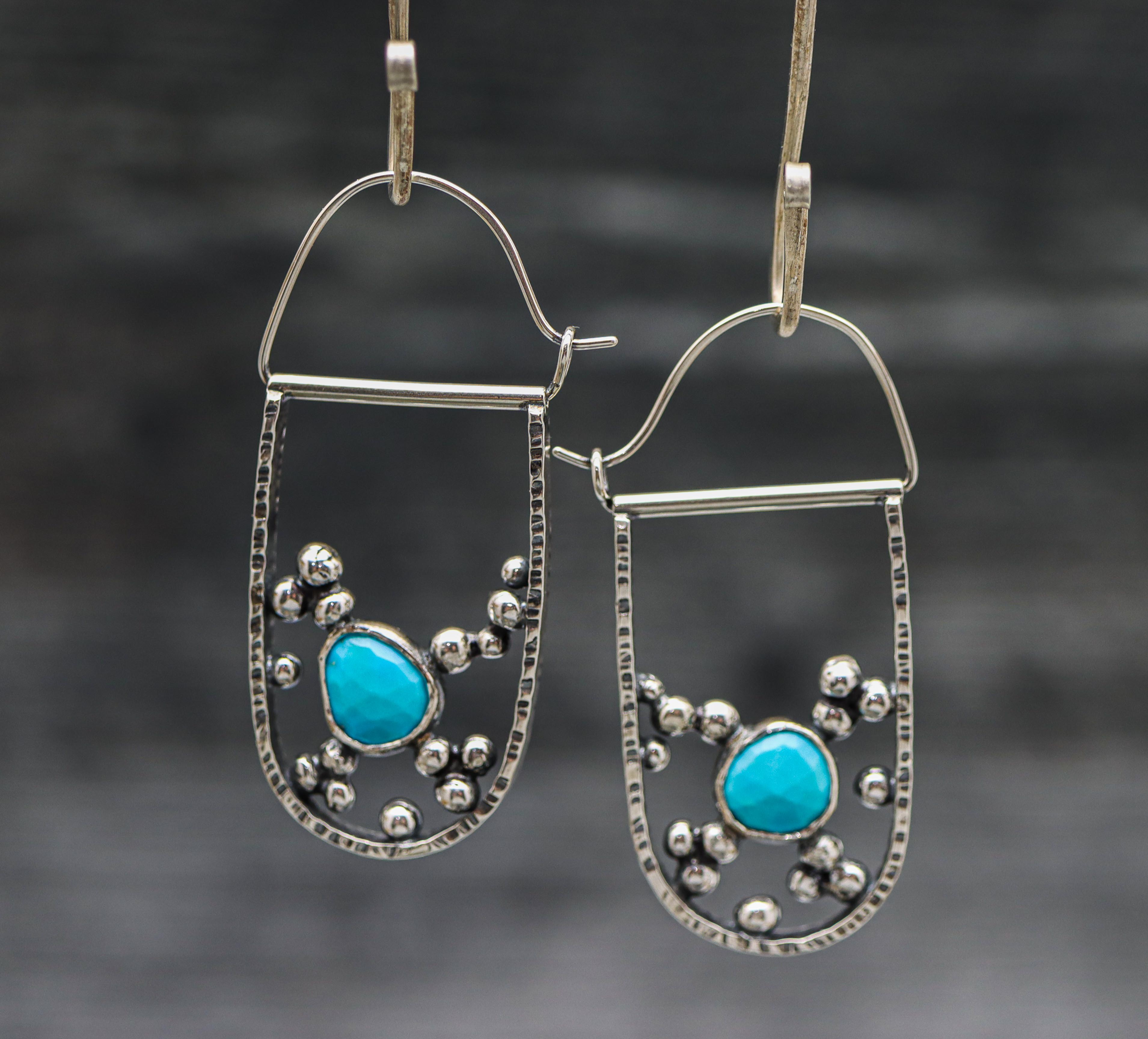 Sleeping Beauty Turquoise Bubble Hoop Earrings in Sterling Silver