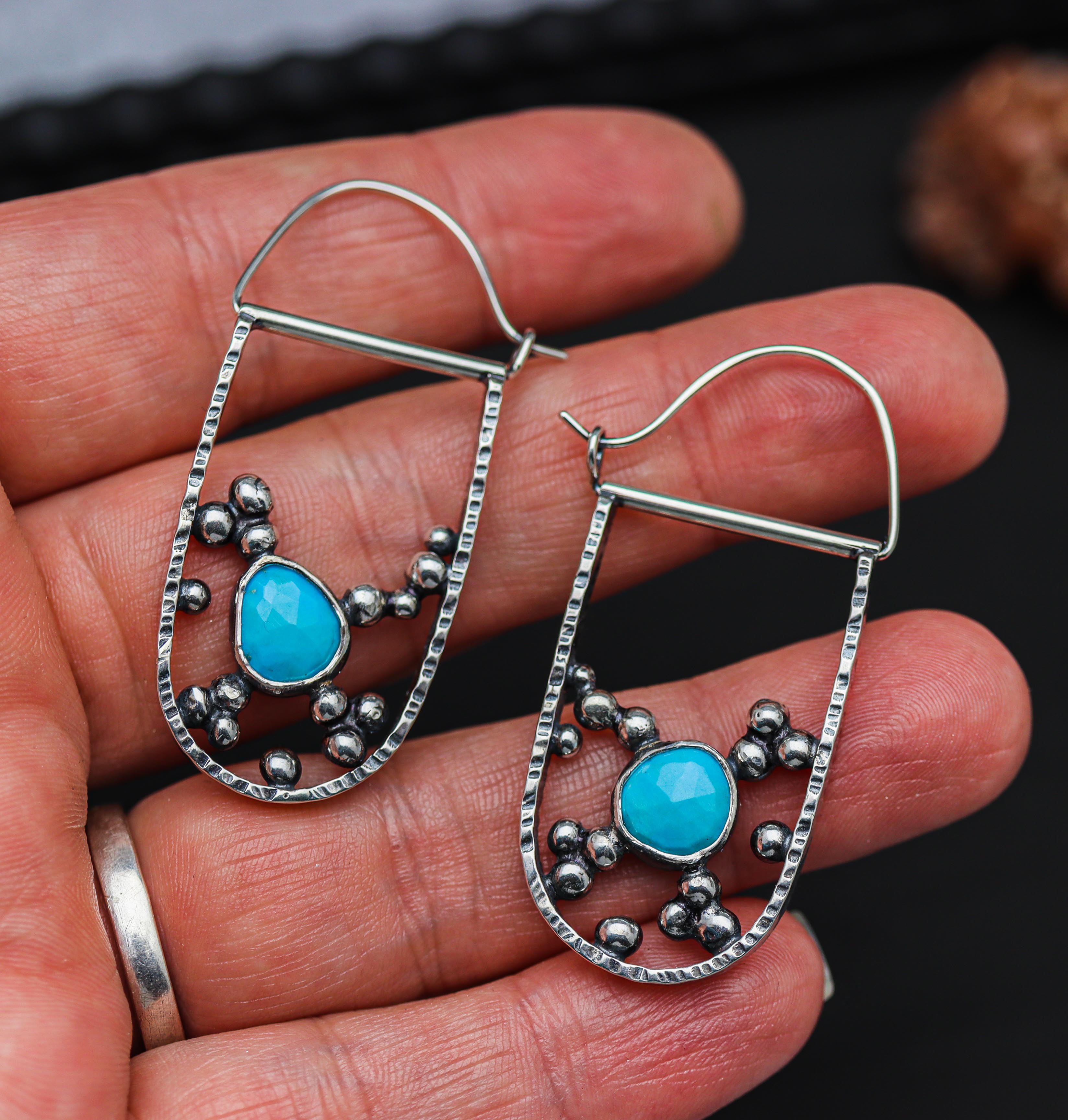 Sleeping Beauty Turquoise Bubble Hoop Earrings in Sterling Silver