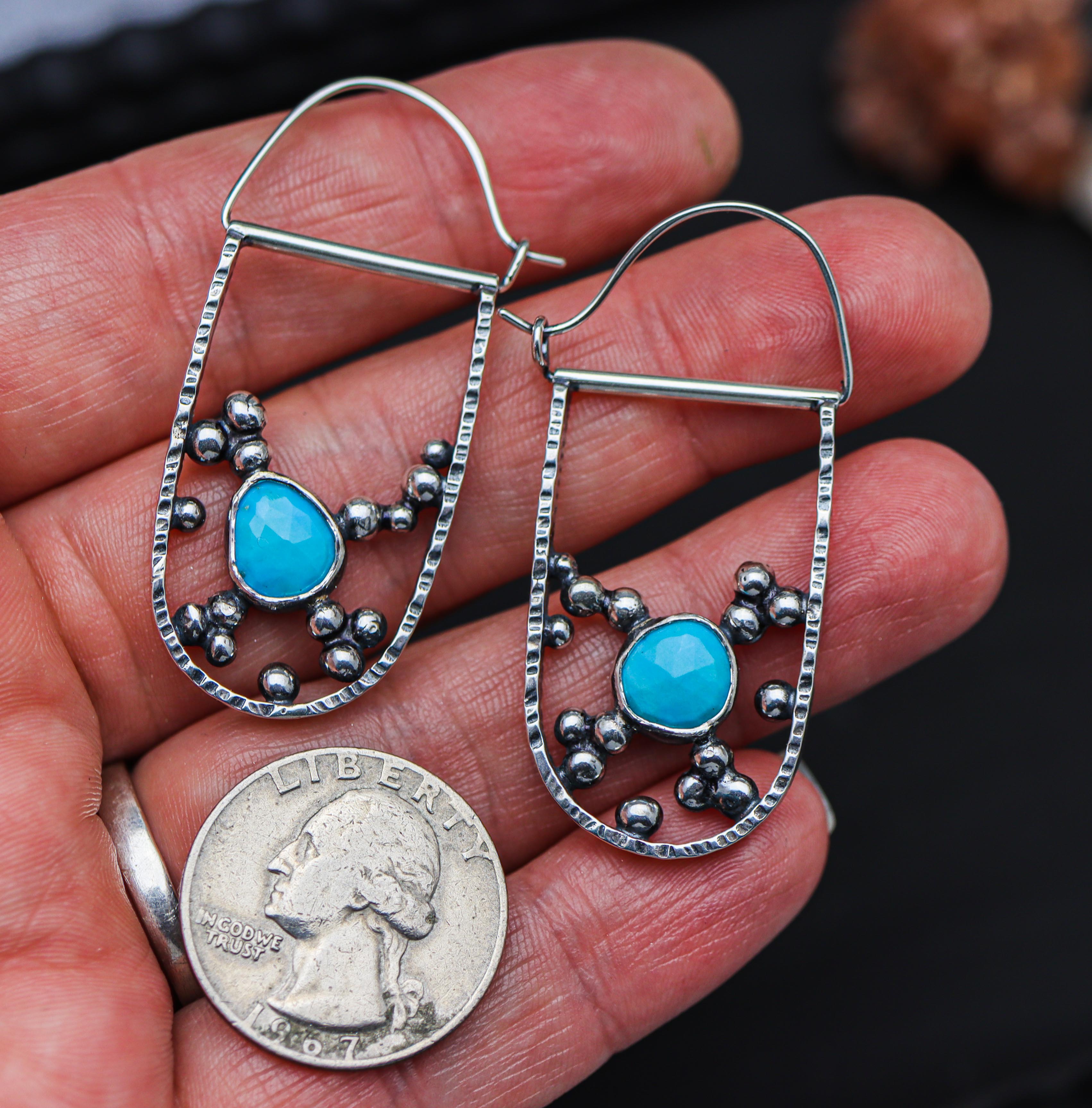 Sleeping Beauty Turquoise Bubble Hoop Earrings in Sterling Silver