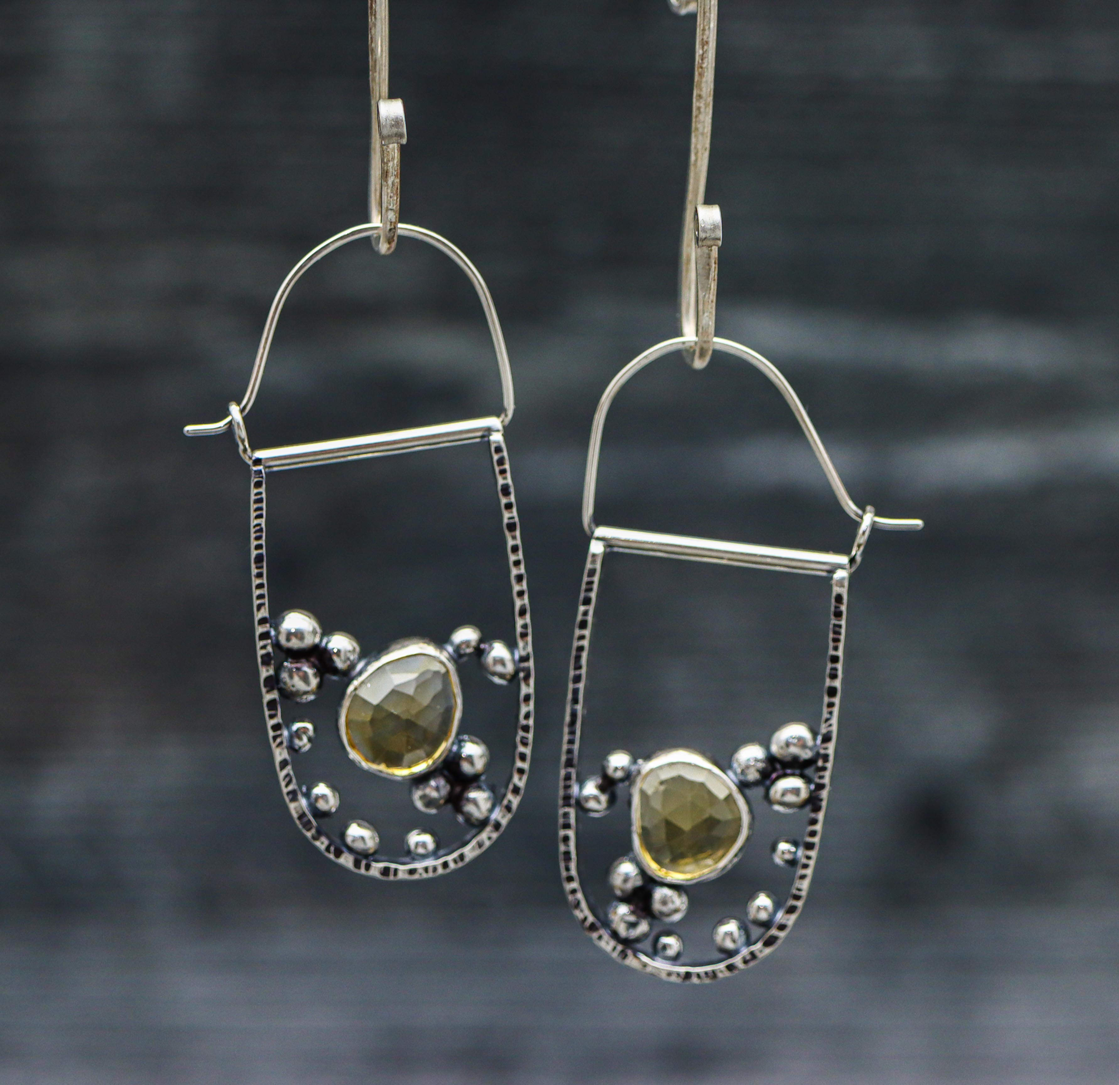 Yellow Citrine Bubble Hoop Earrings in Sterling Silver