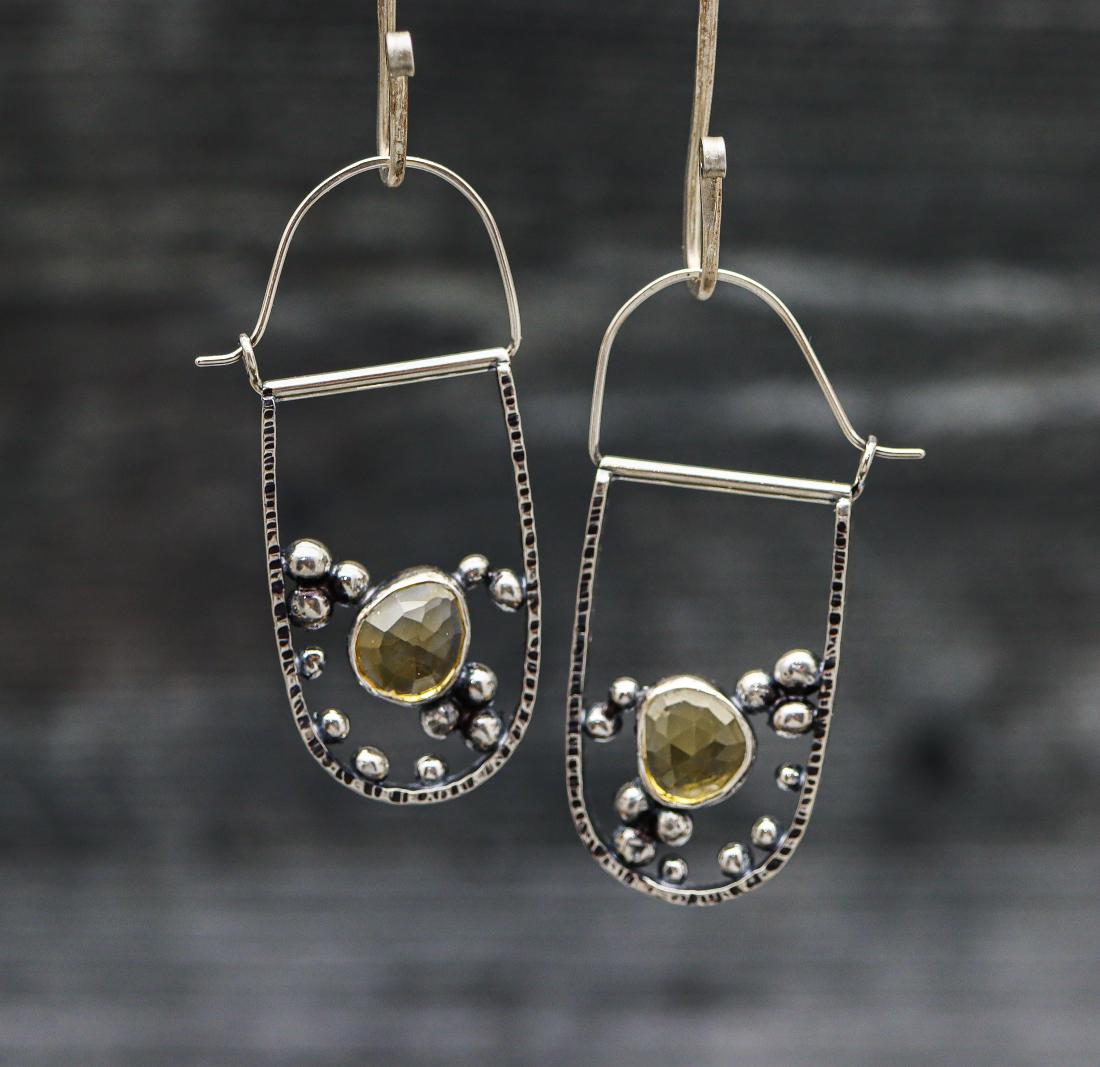 Yellow Citrine Bubble Hoop Earrings in Sterling Silver