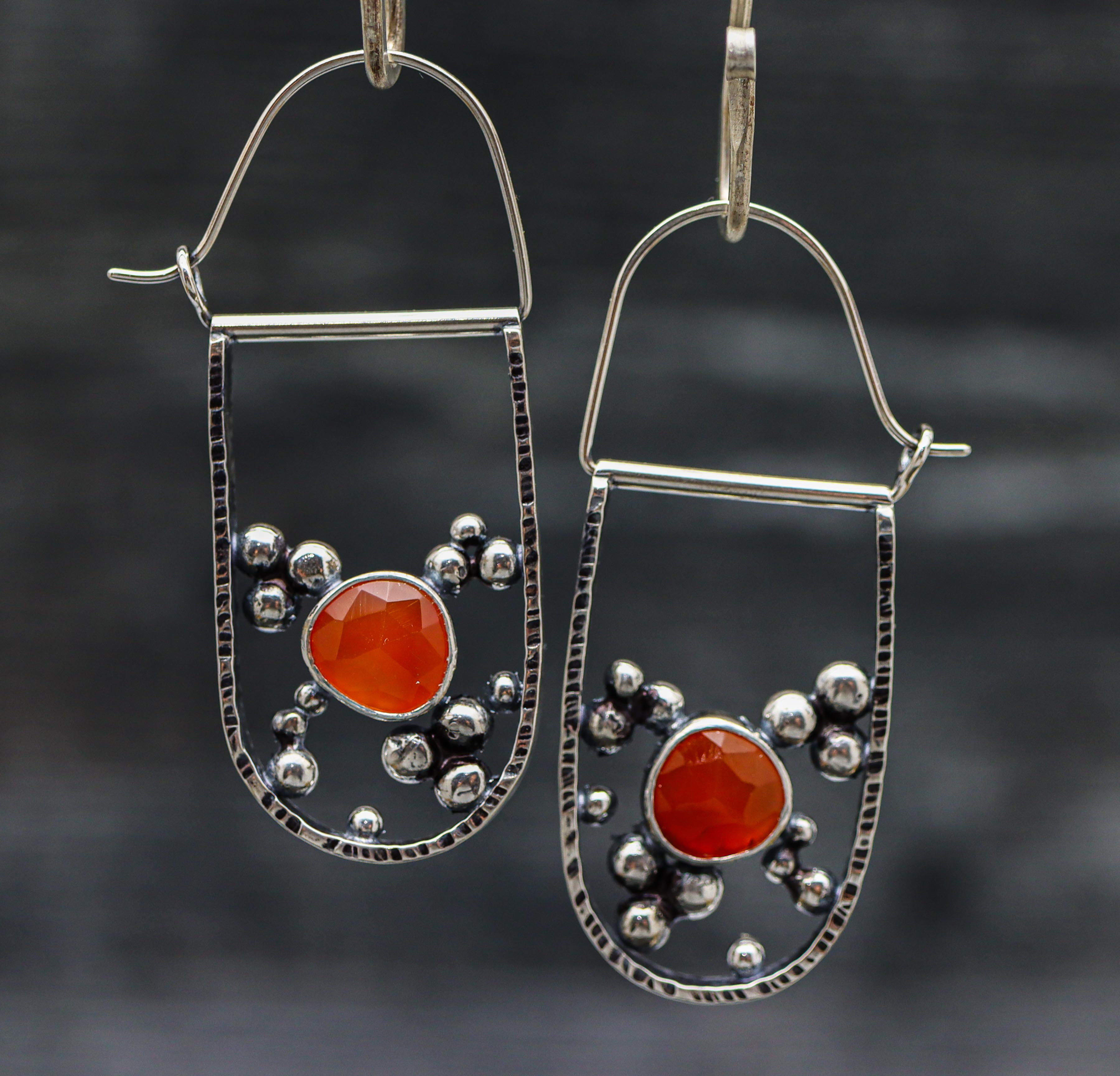 Orange Carnelian Bubble Hoop Earrings in Sterling Silver
