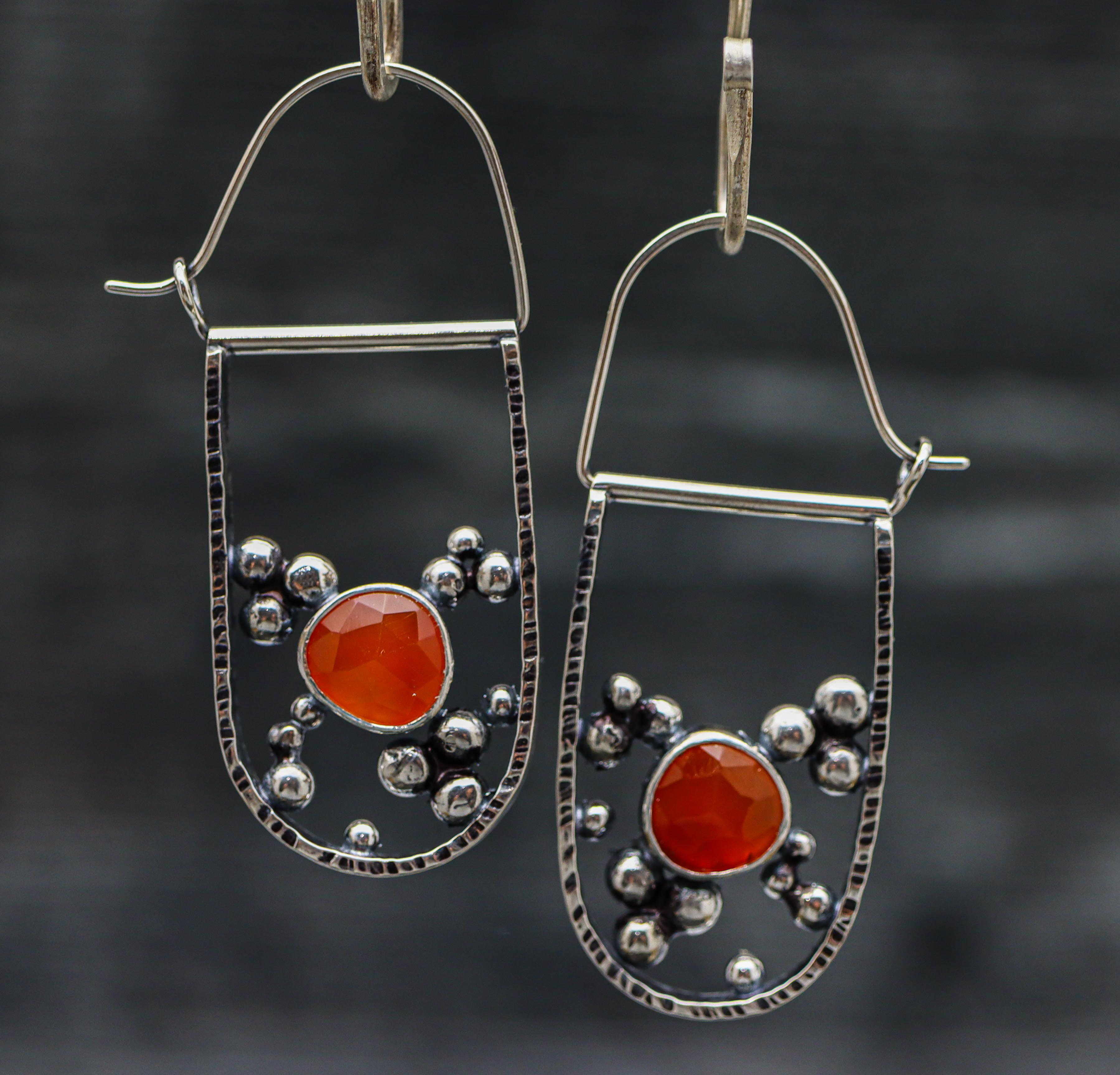 Orange Carnelian Bubble Hoop Earrings in Sterling Silver