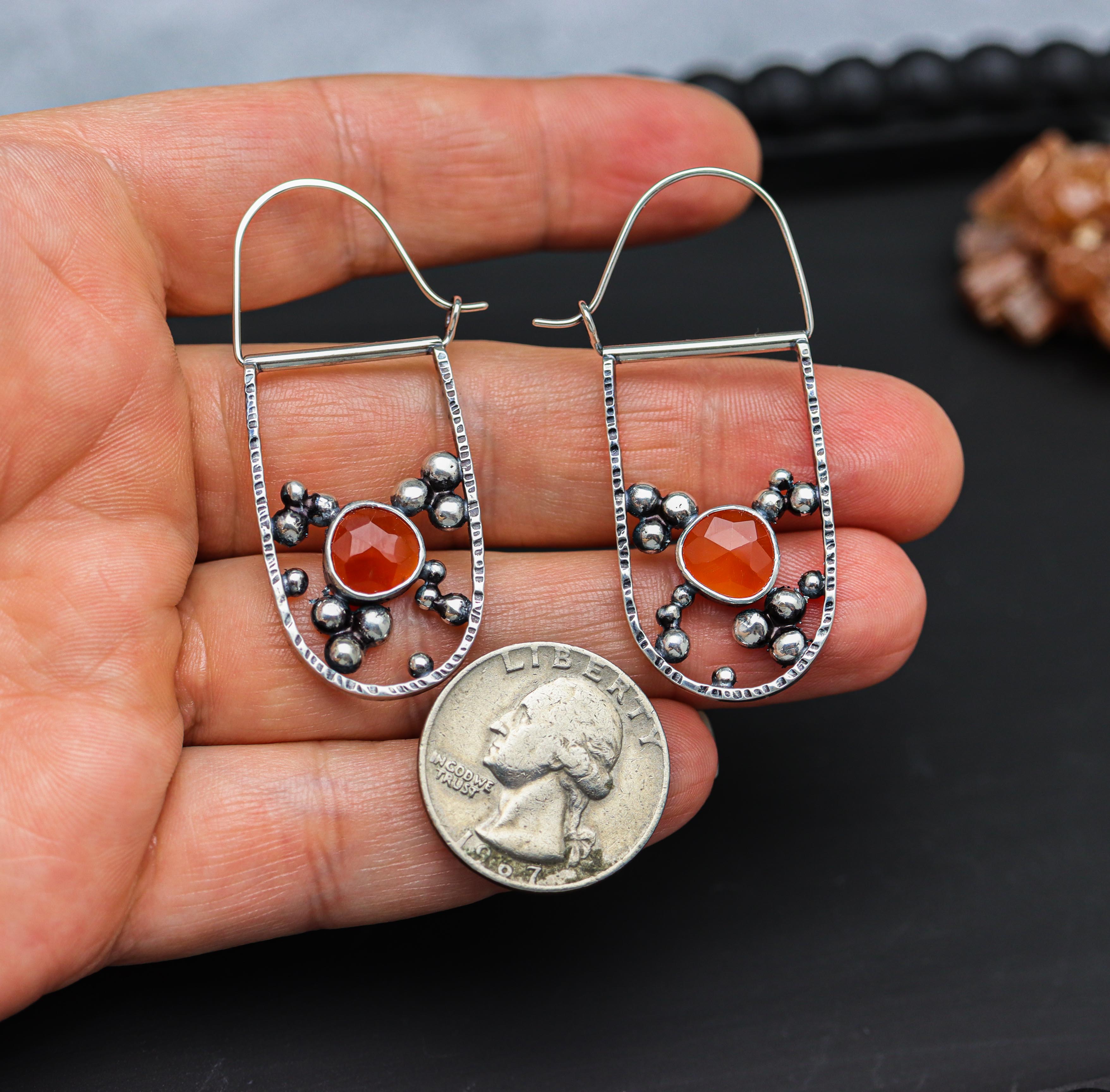 Orange Carnelian Bubble Hoop Earrings in Sterling Silver