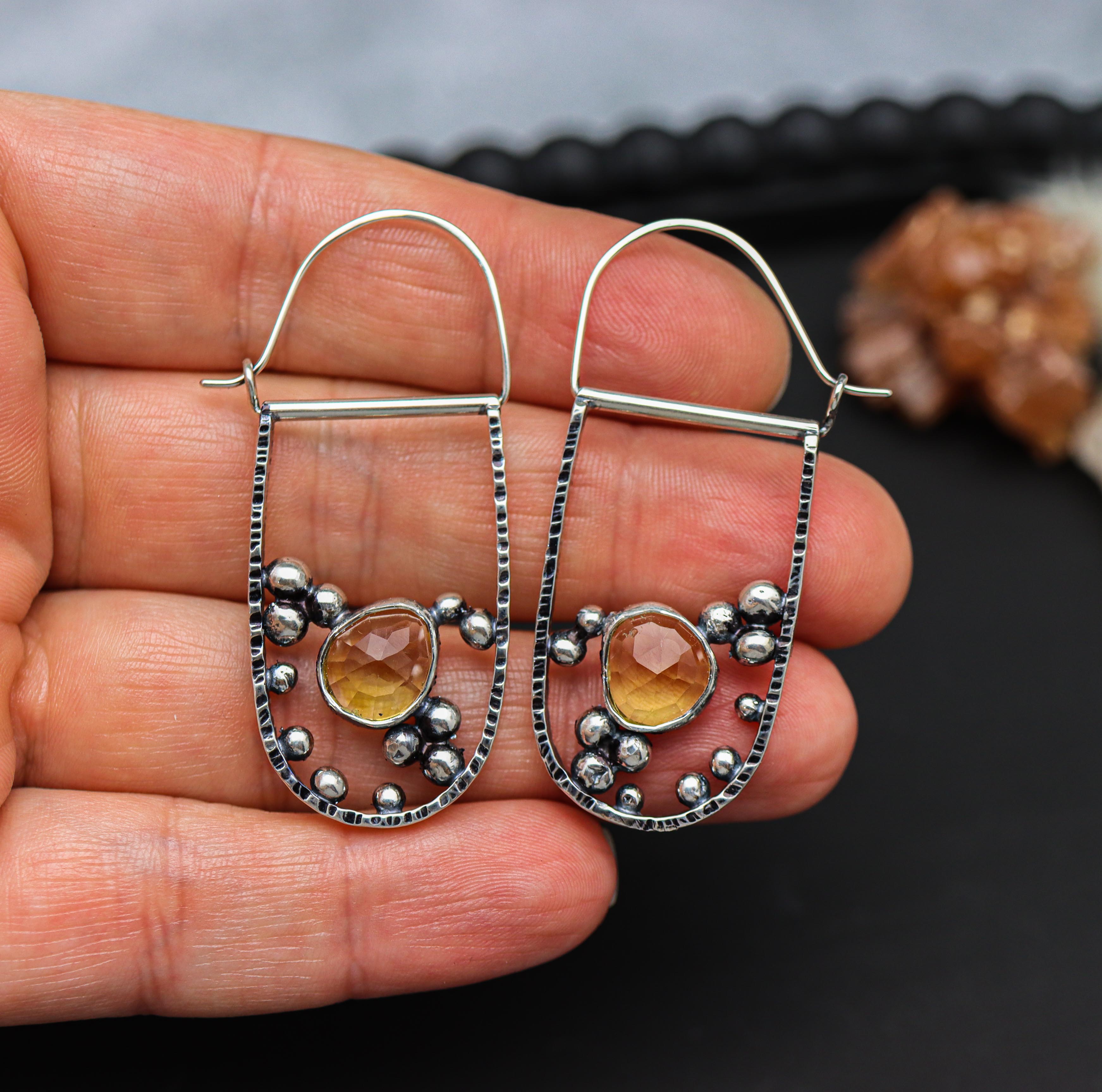 Yellow Citrine Bubble Hoop Earrings in Sterling Silver