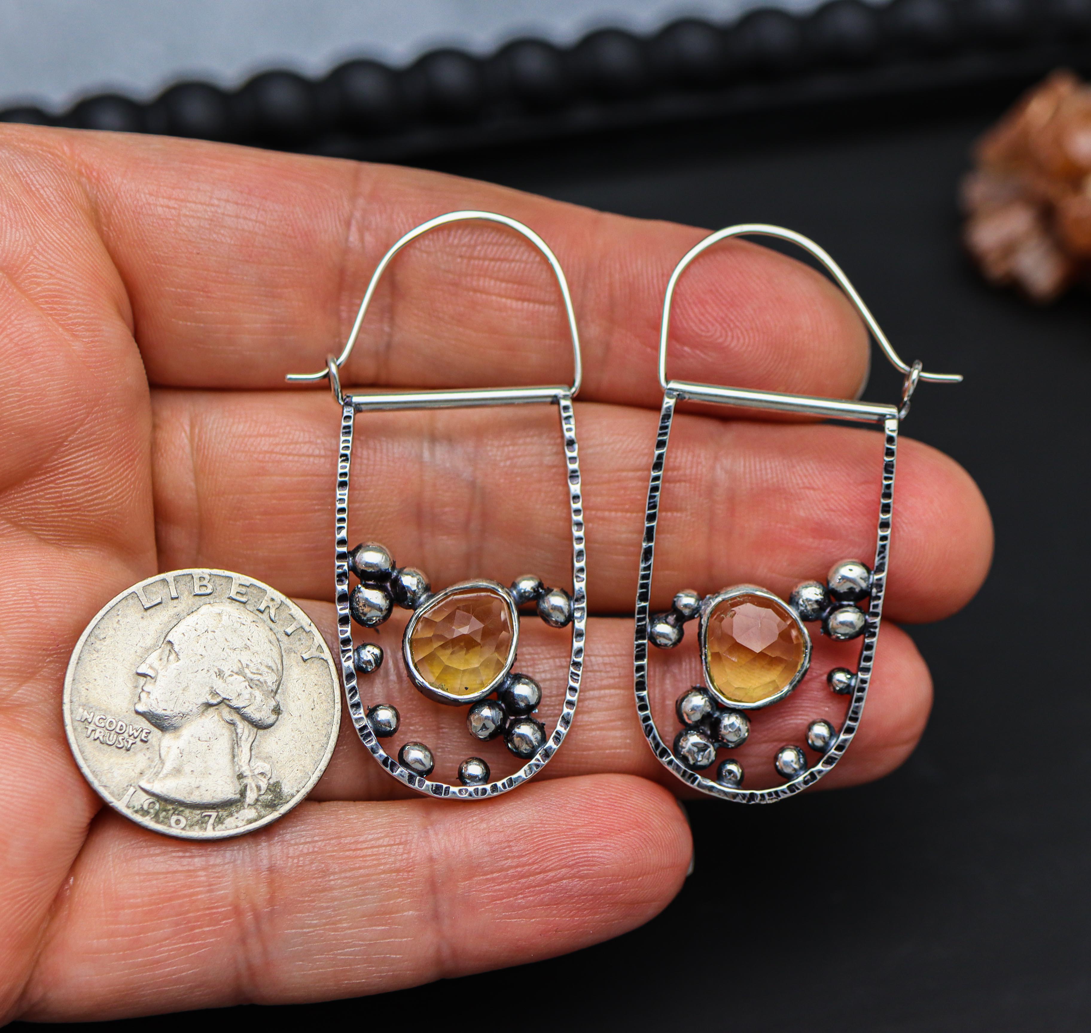 Yellow Citrine Bubble Hoop Earrings in Sterling Silver