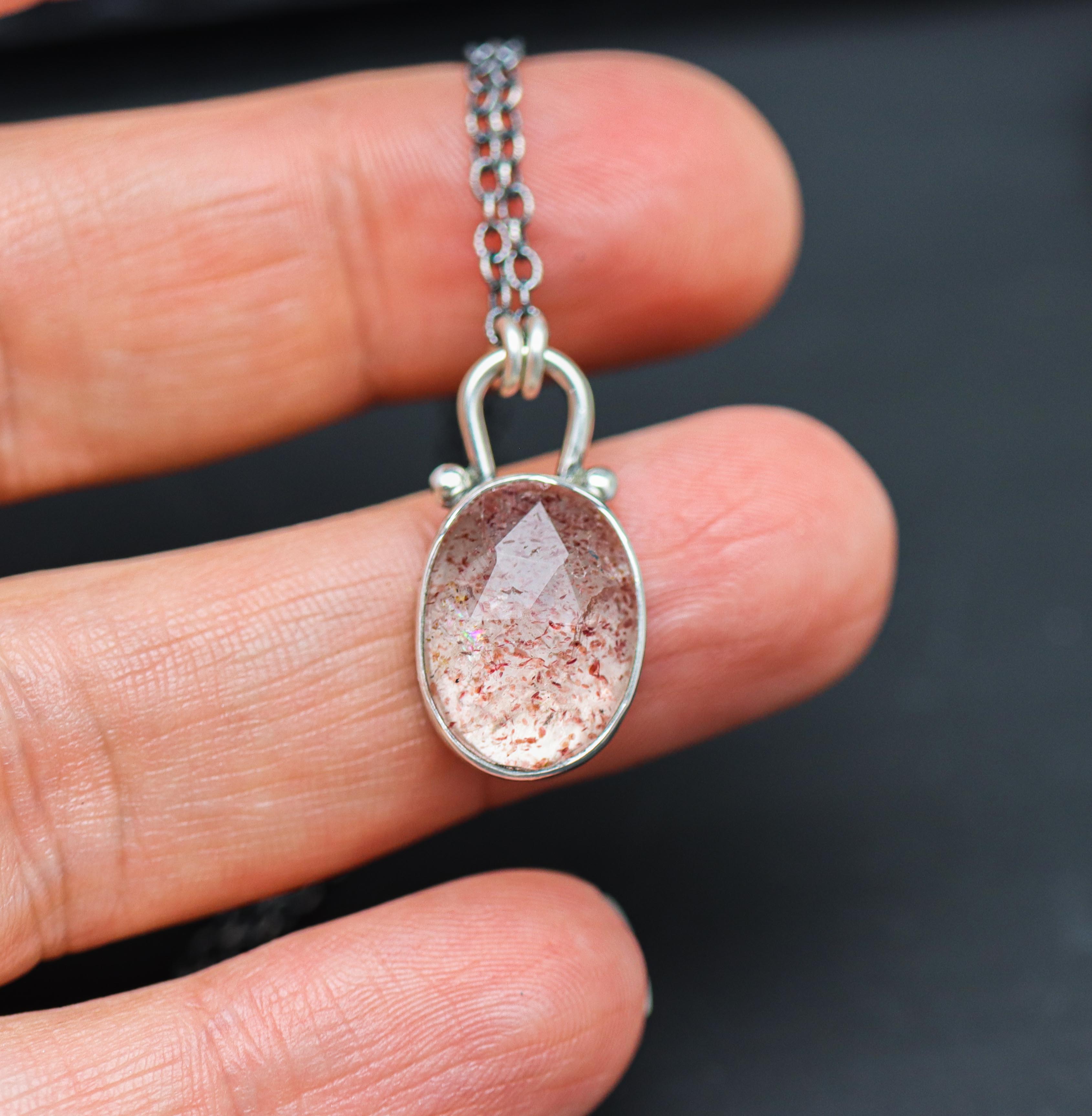 Strawberry Quartz Petite Pendant Necklace in Sterling Silver