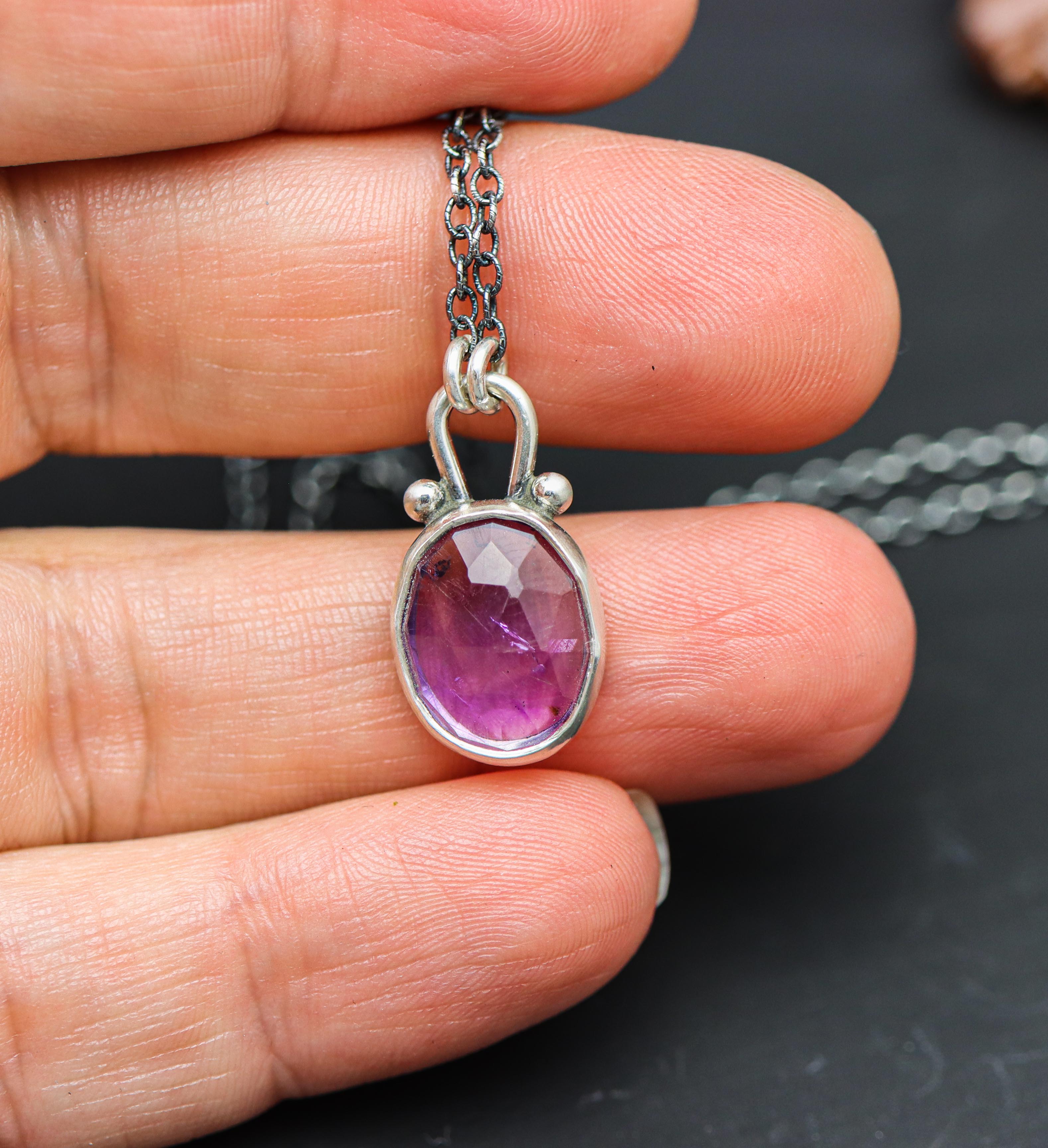 Amethyst Petite Pendant Necklace in Sterling Silver
