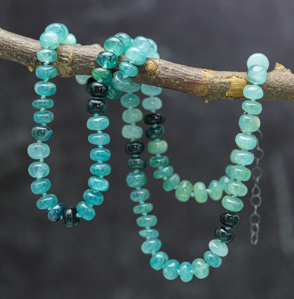Rare Teal Blue Grandidierite Hand Knotted Bead Necklace Sterling Silver